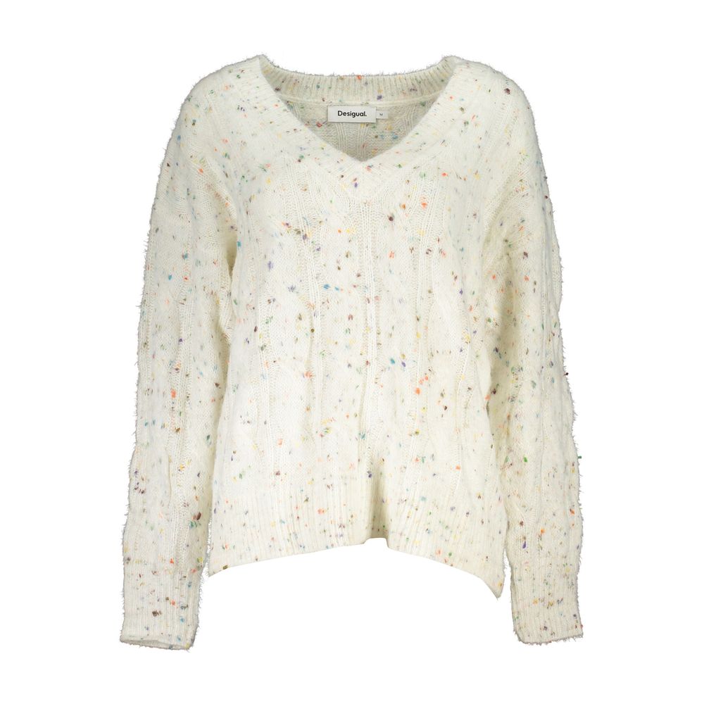 Desigual – Schicker Pullover mit V-Ausschnitt und Logodetail im Kontrast