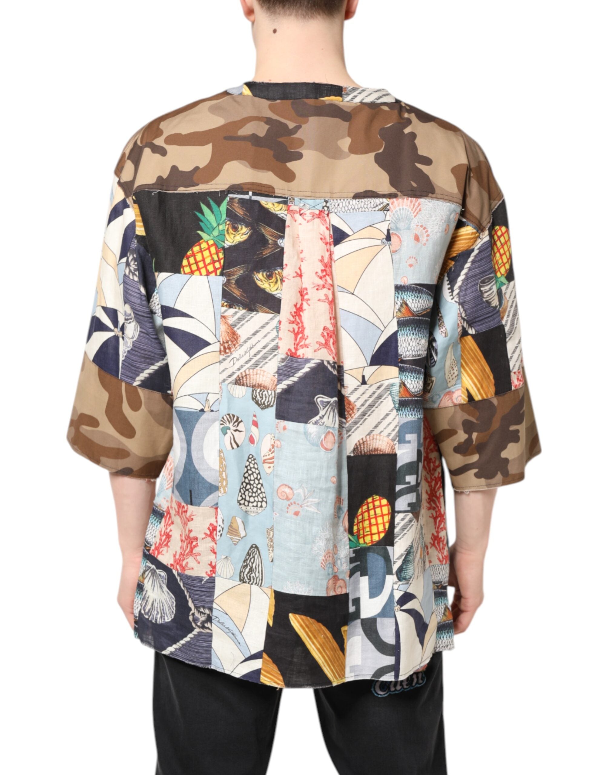 Dolce & Gabbana – Mehrfarbiges Patchwork-Hemd mit kurzen Ärmeln