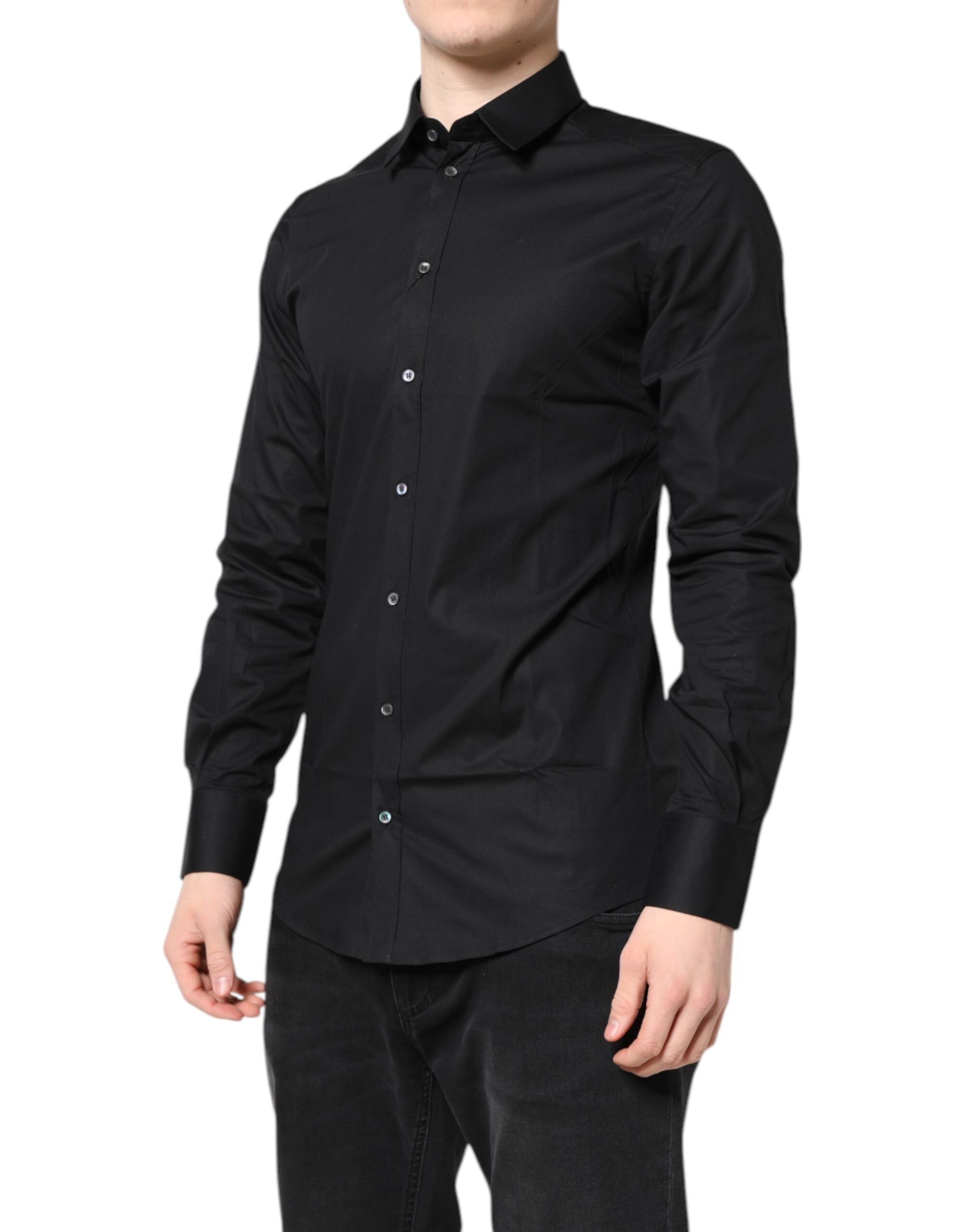 Dolce & Gabbana Schwarzes GOLD Langarmhemd aus Baumwolle