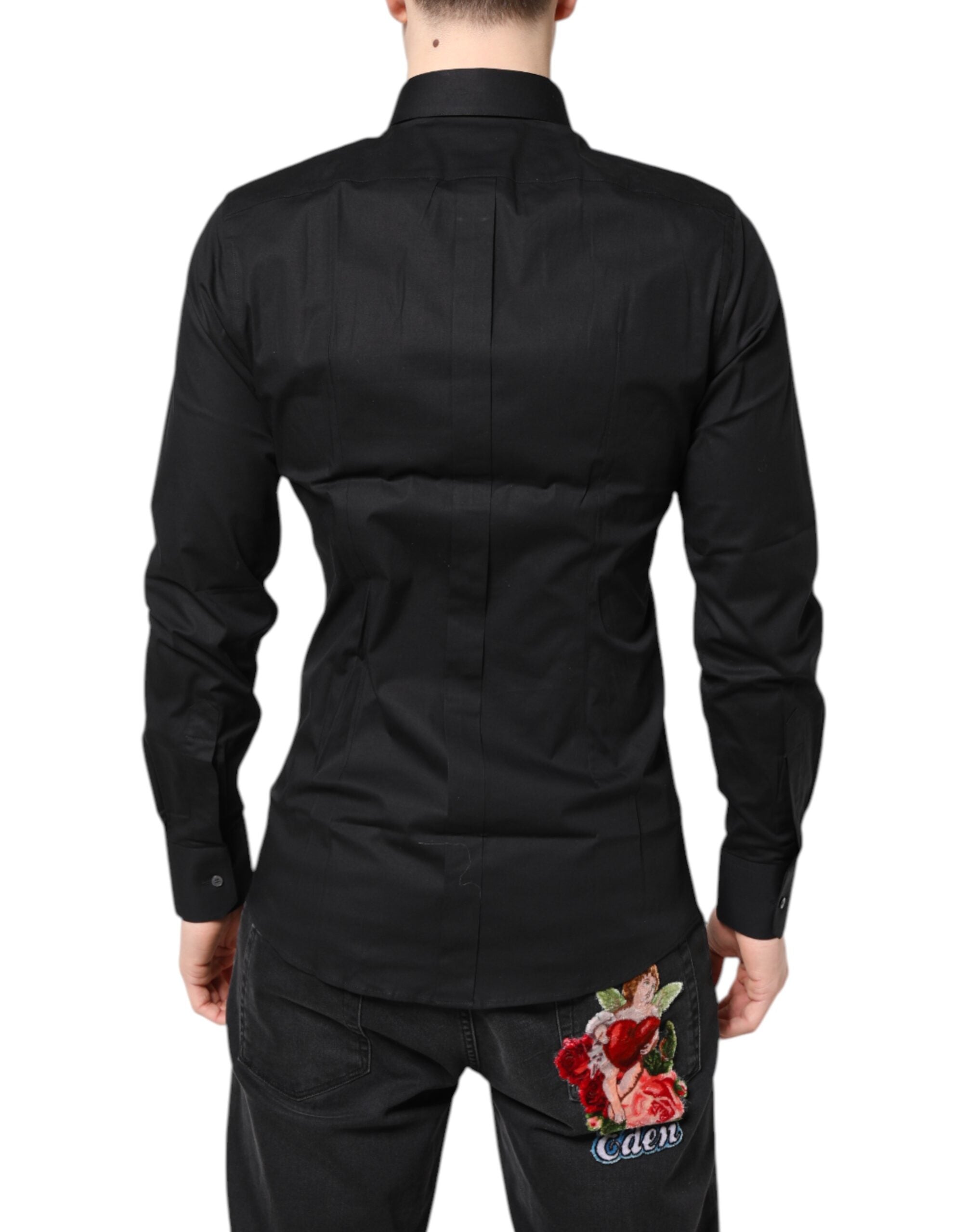 Dolce & Gabbana Schwarzes GOLD Langarmhemd aus Baumwolle