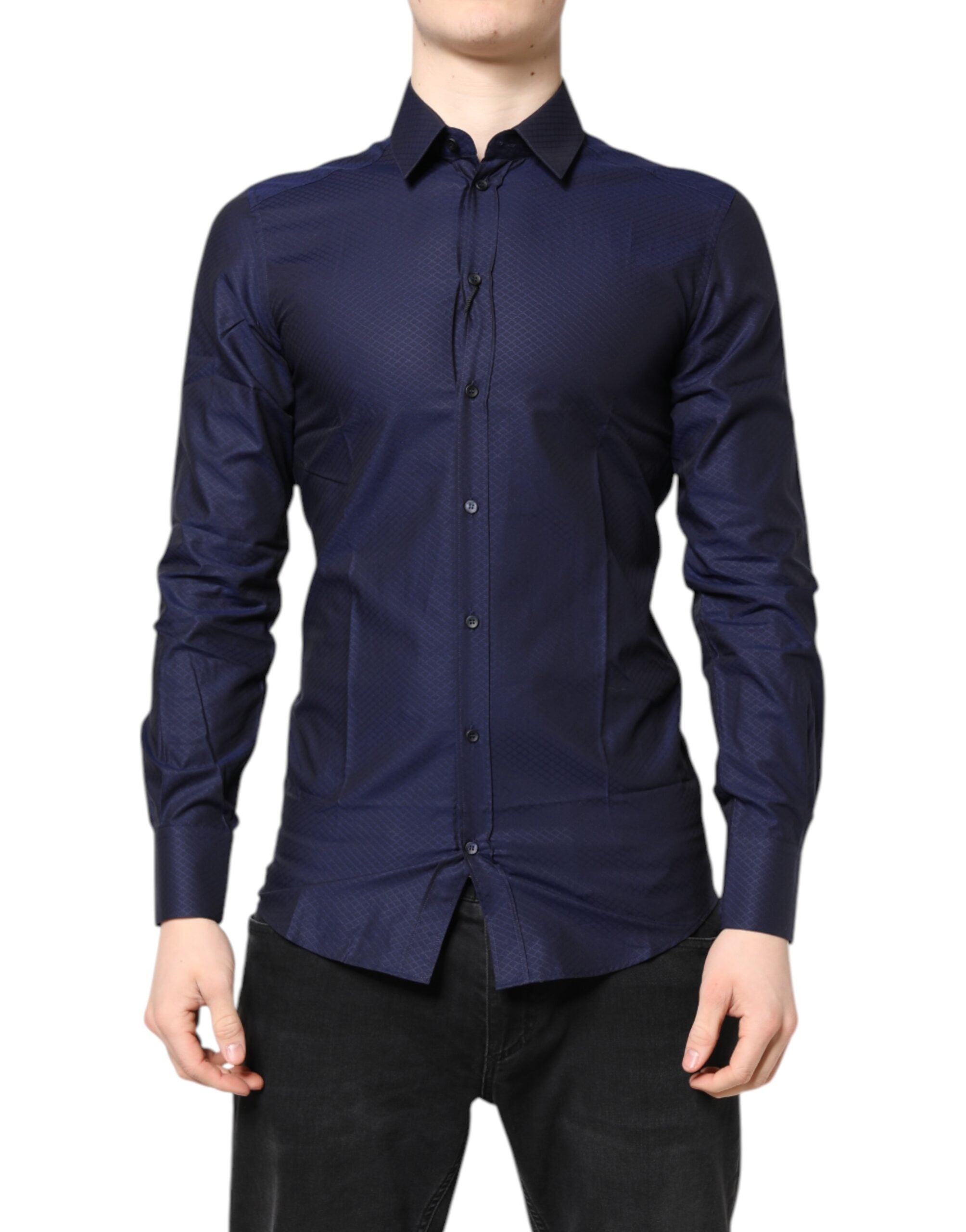 Dolce & Gabbana Blau GOLD Baumwolle Langarm Herren Hemd