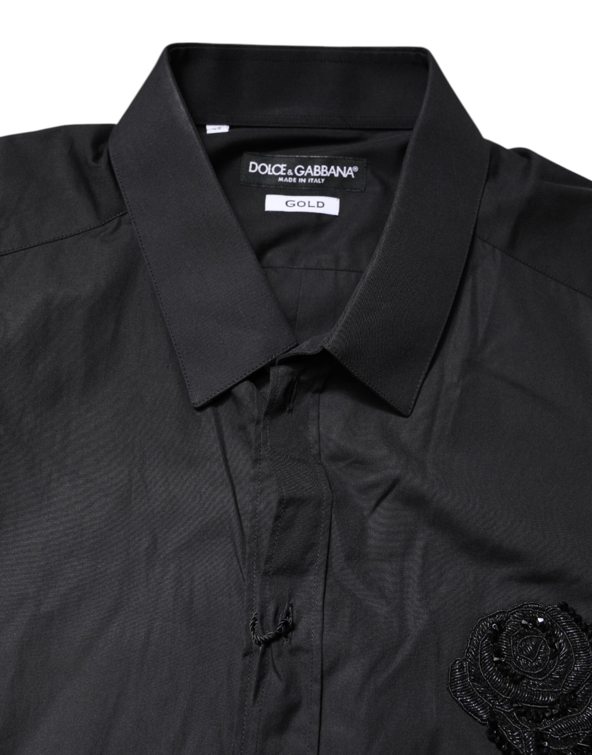 Dolce & Gabbana – Schwarzes, goldenes Baumwollhemd mit Blumenmuster