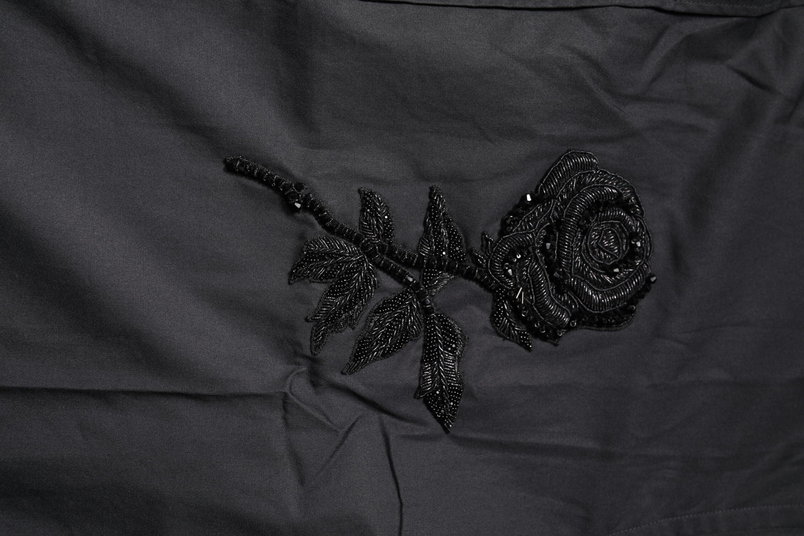 Dolce & Gabbana – Schwarzes, goldenes Baumwollhemd mit Blumenmuster