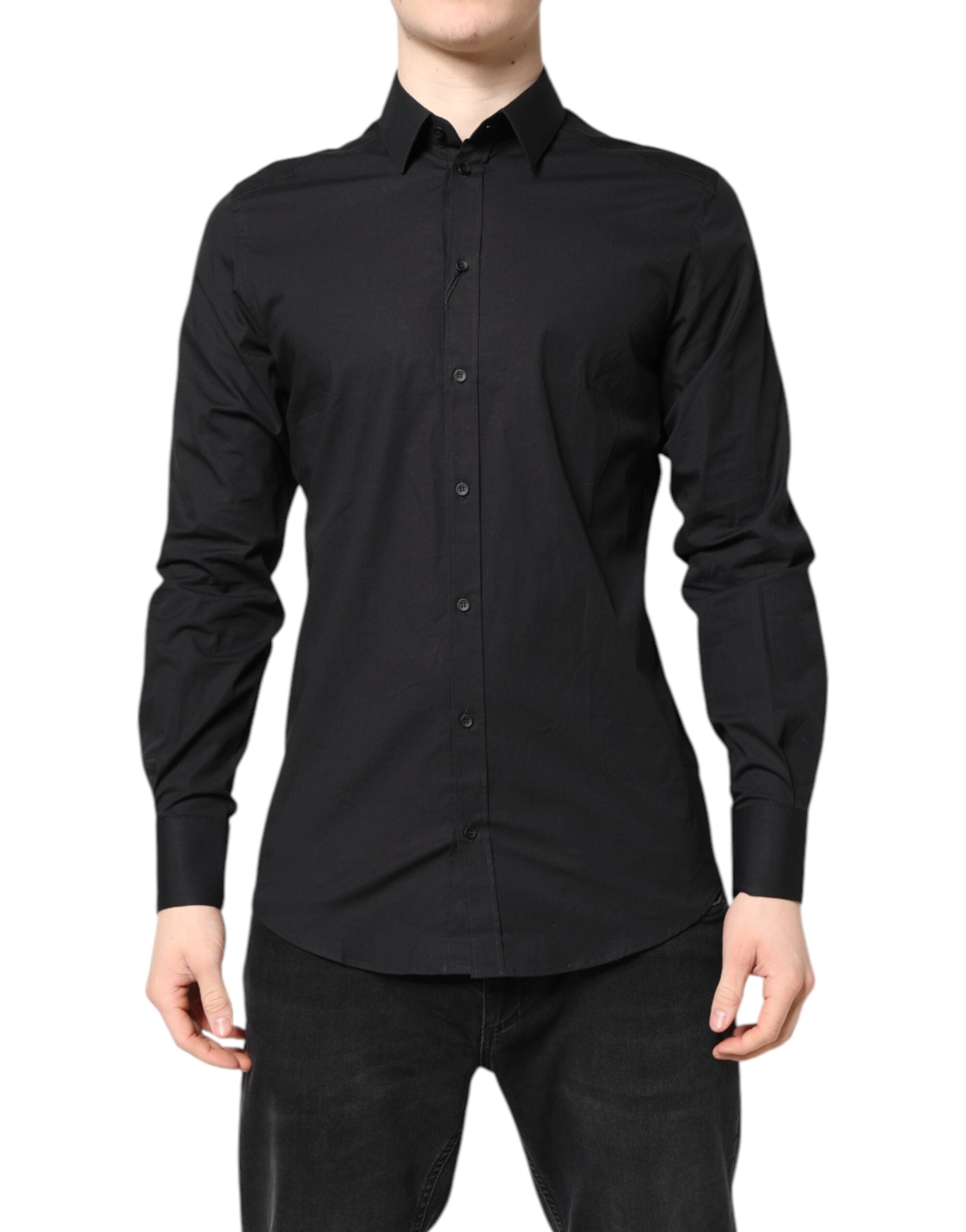 Dolce & Gabbana Schwarzes GOLDENES formelles Baumwollhemd