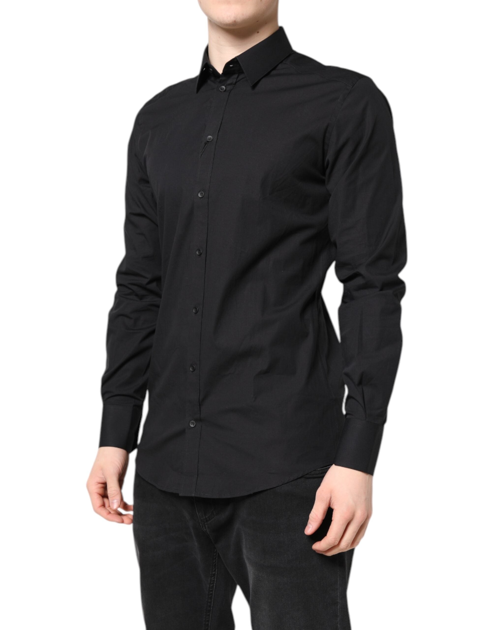 Dolce & Gabbana Schwarzes GOLDENES formelles Baumwollhemd