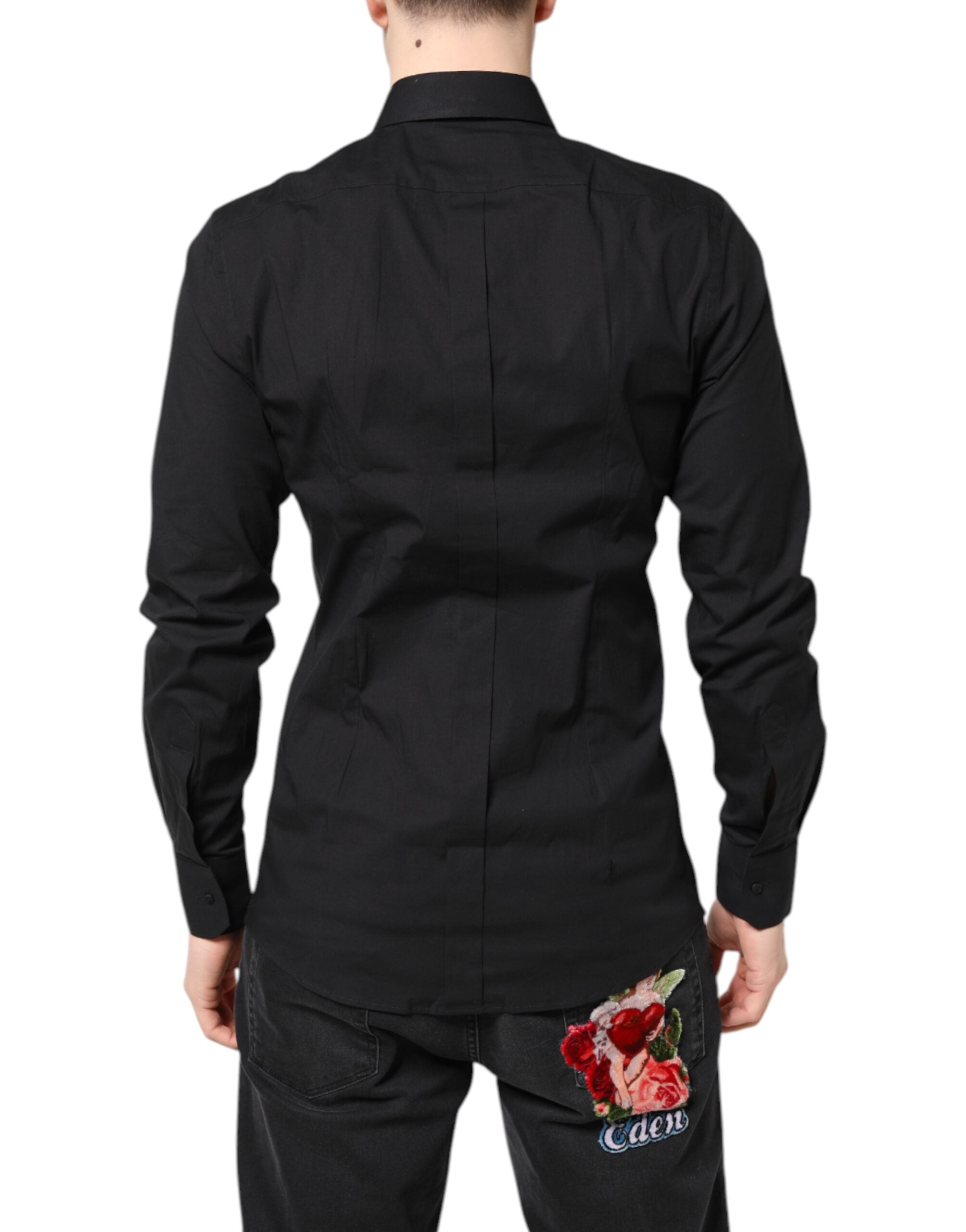 Dolce & Gabbana Schwarzes GOLDENES formelles Baumwollhemd