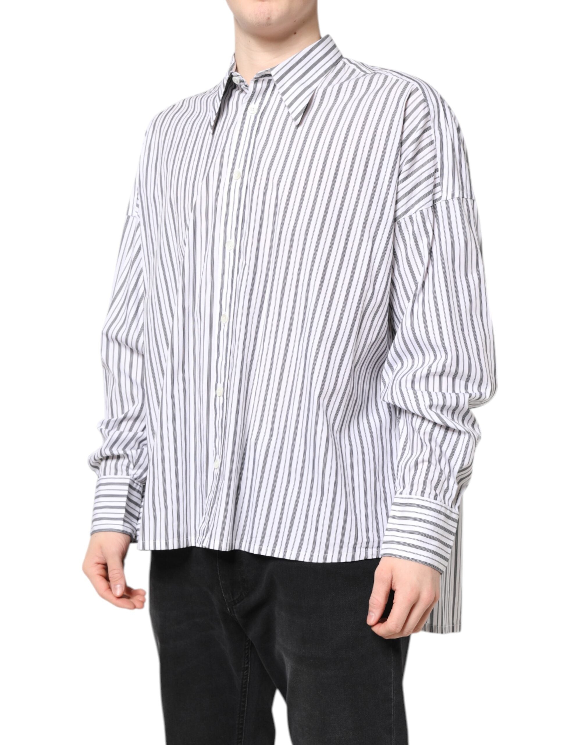 Dolce & Gabbana – Freizeithemd mit Button-Down-Kragen und weißen und schwarzen Streifen