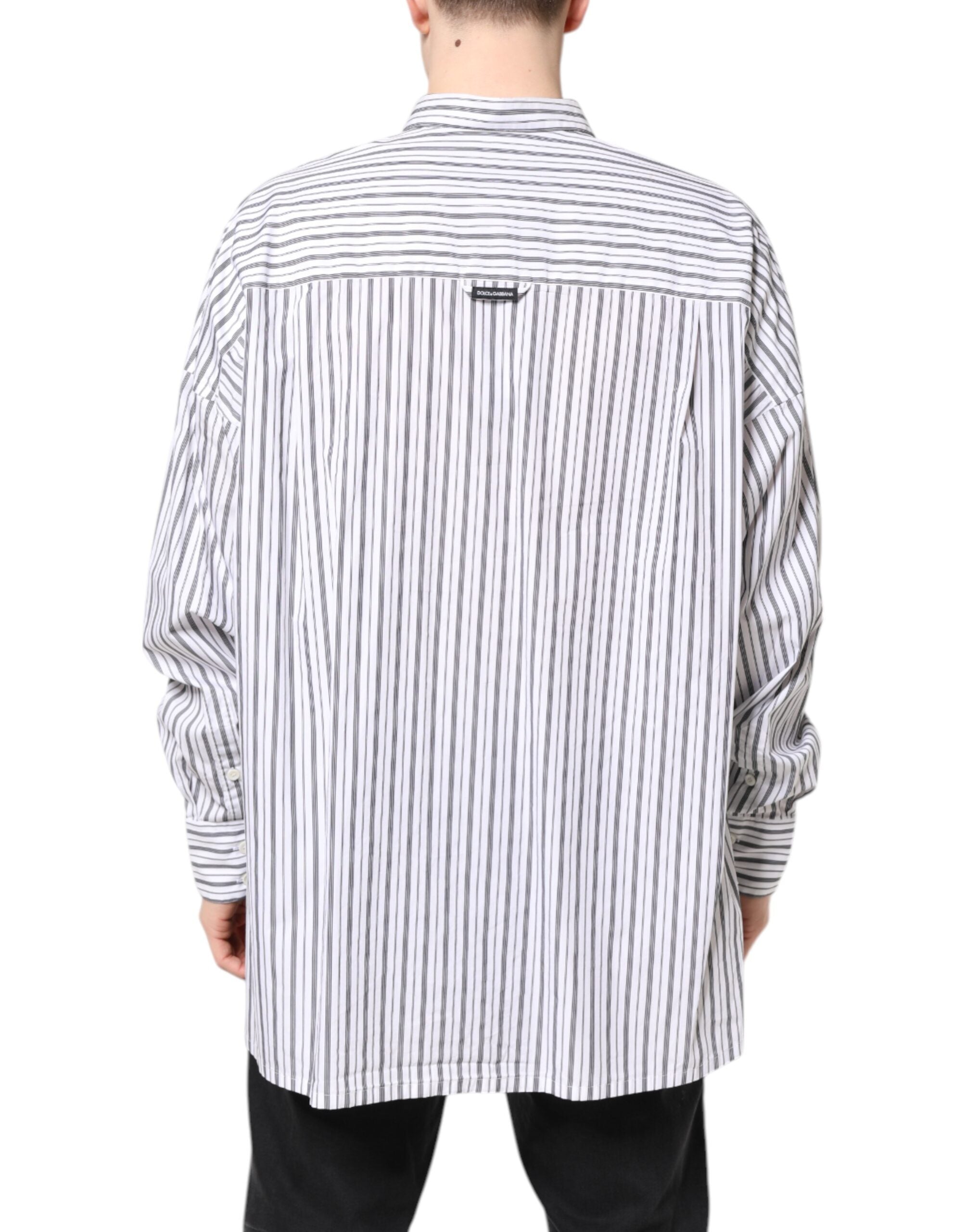 Dolce & Gabbana – Freizeithemd mit Button-Down-Kragen und weißen und schwarzen Streifen