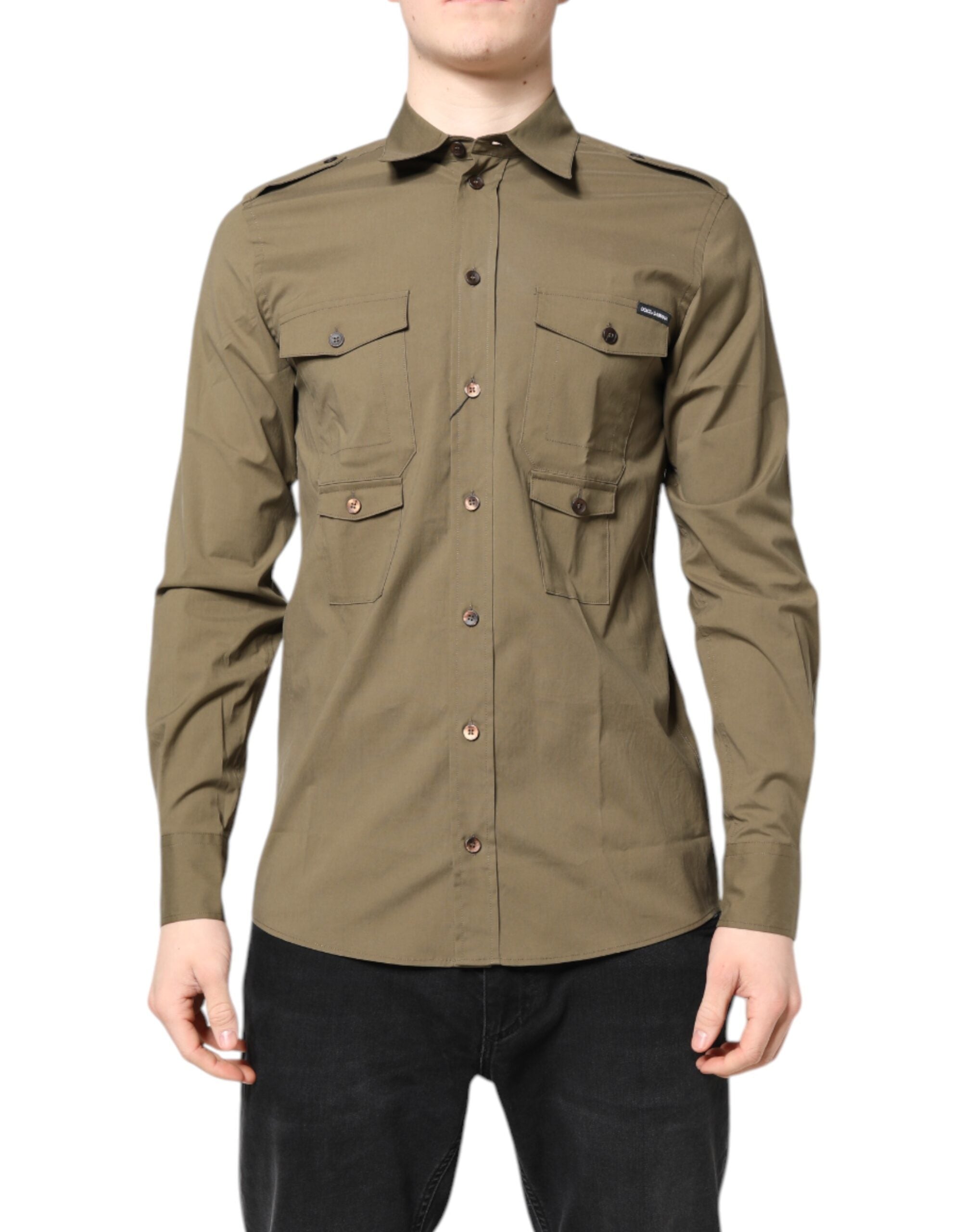 Dolce & Gabbana – Lässiges Langarmhemd aus brauner Stretch-Baumwolle