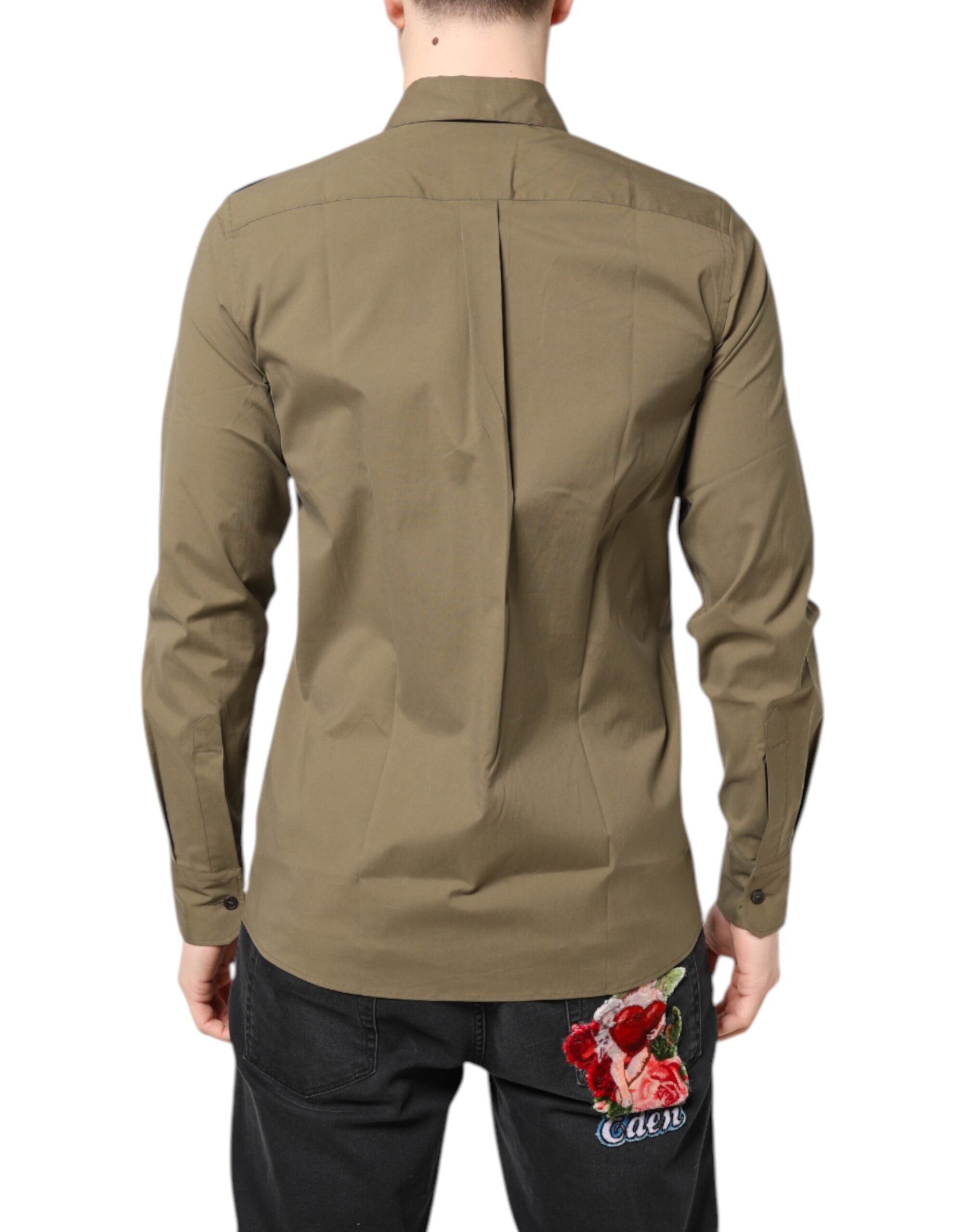 Dolce & Gabbana – Lässiges Langarmhemd aus brauner Stretch-Baumwolle
