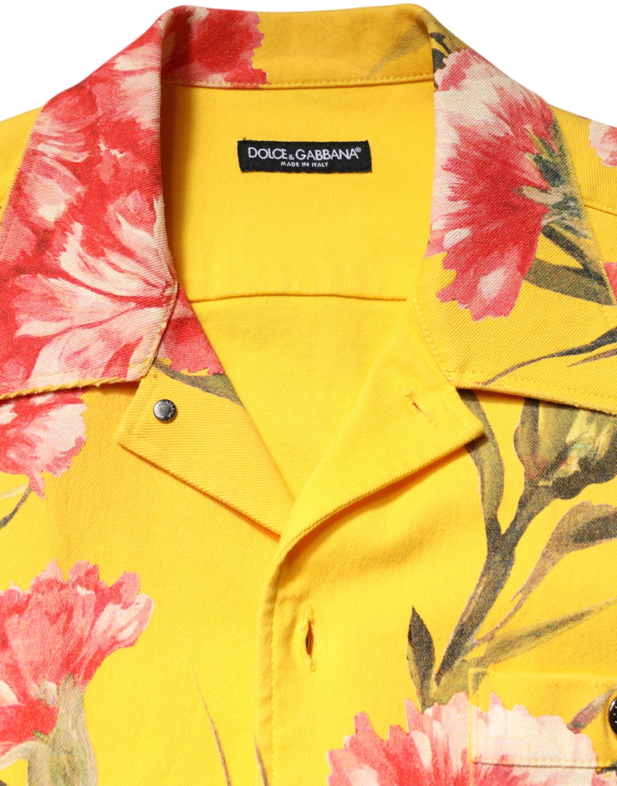 Dolce & Gabbana Gelbes Blumenhemd für Herren mit Button-Down-Kragen