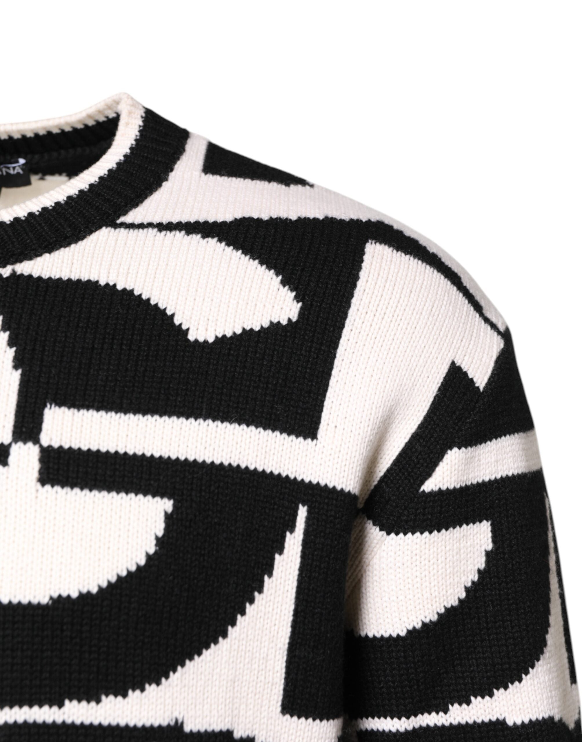 Pulover Dolce & Gabbana cu imprimeu logo alb și negru tricotat