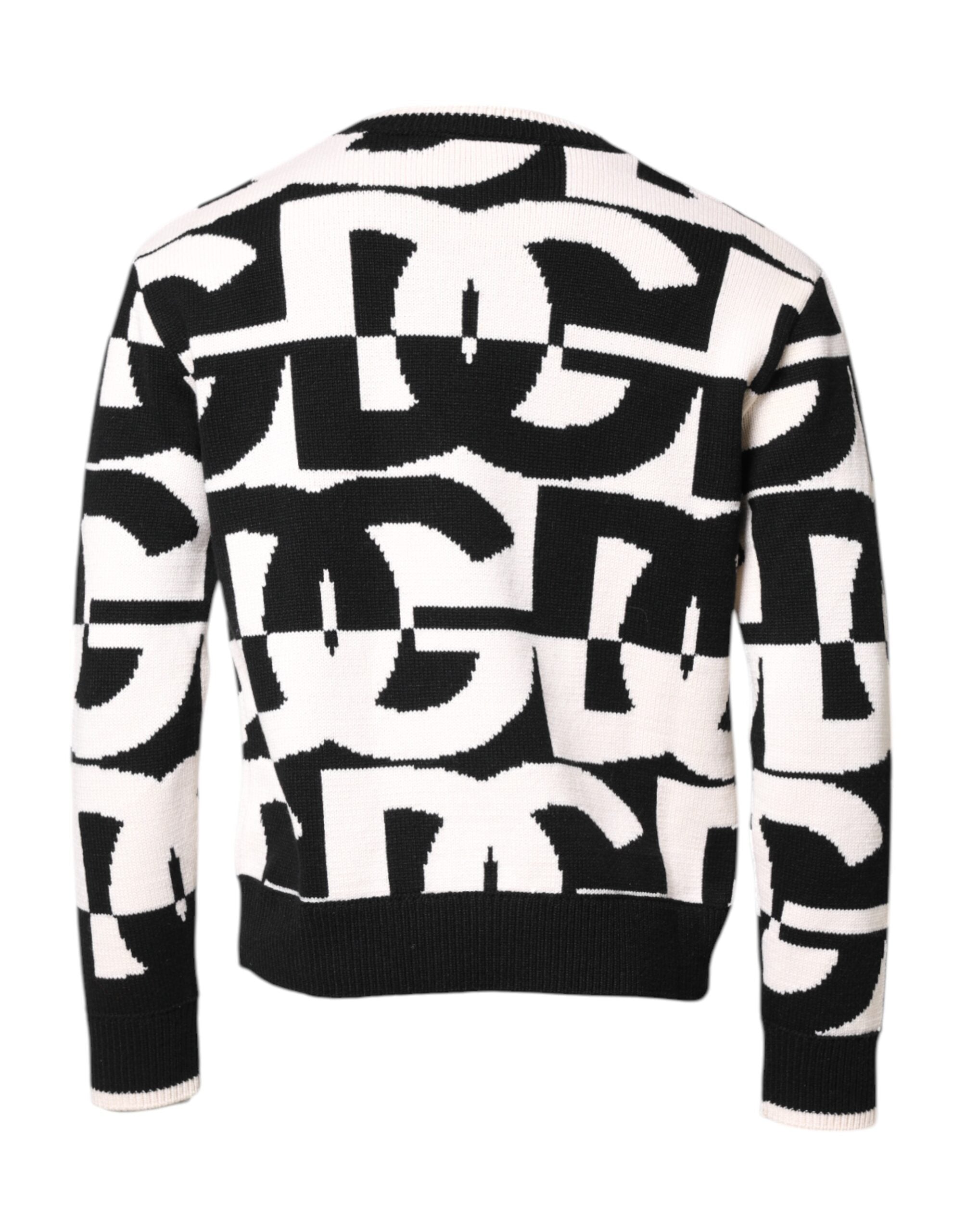 Pulover Dolce & Gabbana cu imprimeu logo alb și negru tricotat