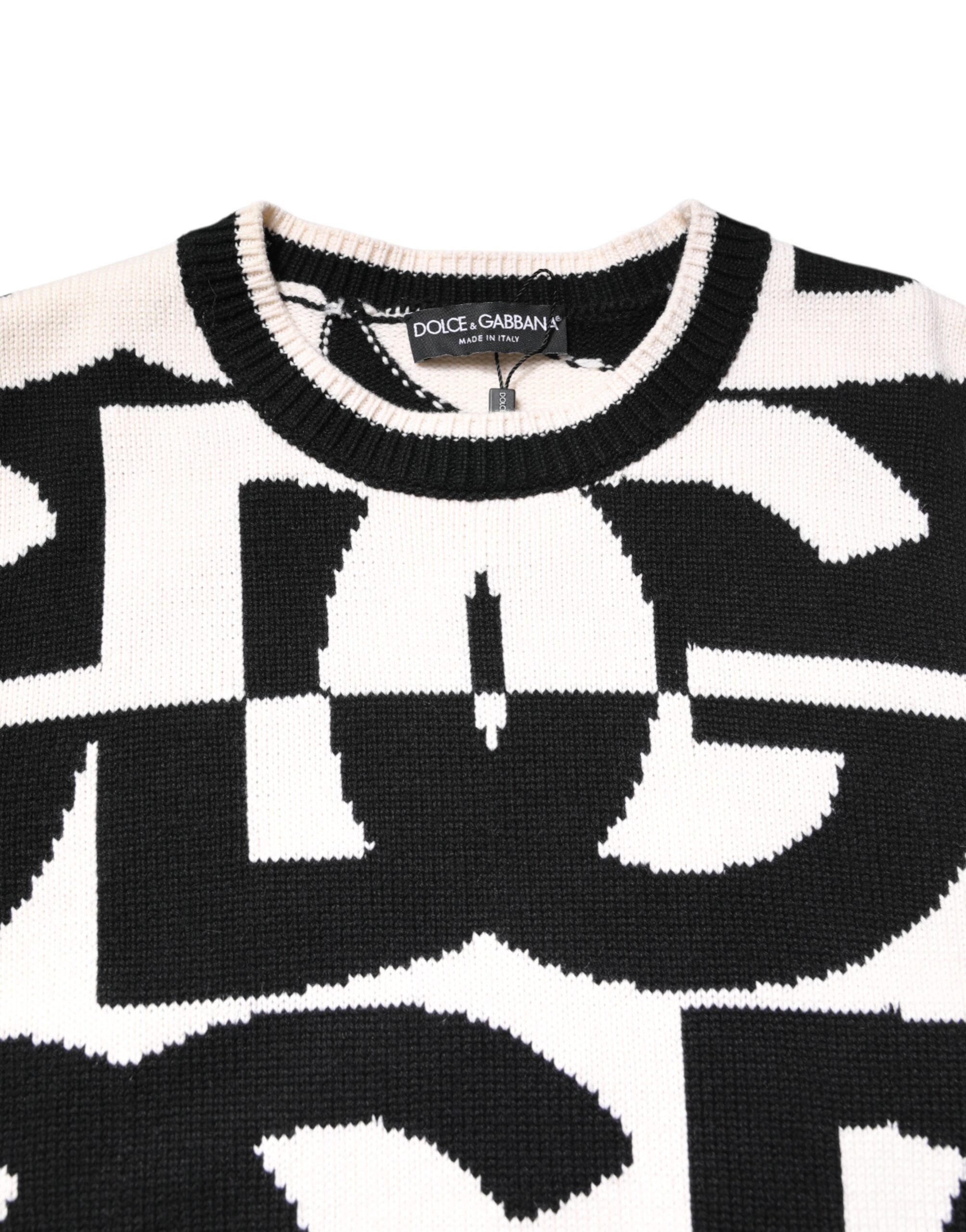 Pulover Dolce & Gabbana cu imprimeu logo alb și negru tricotat
