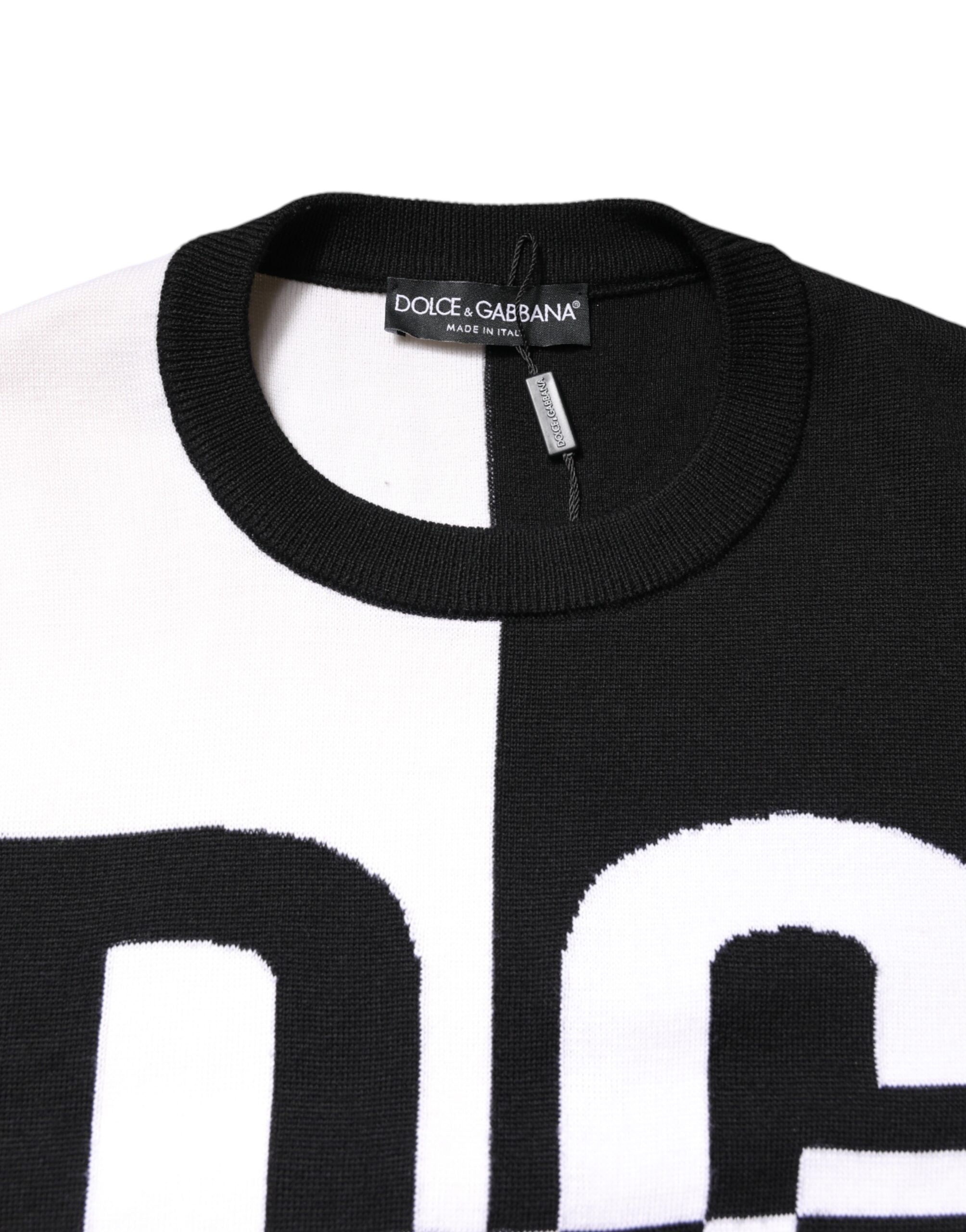Pulover Dolce & Gabbana cu imprimeu logo alb și negru tricotat