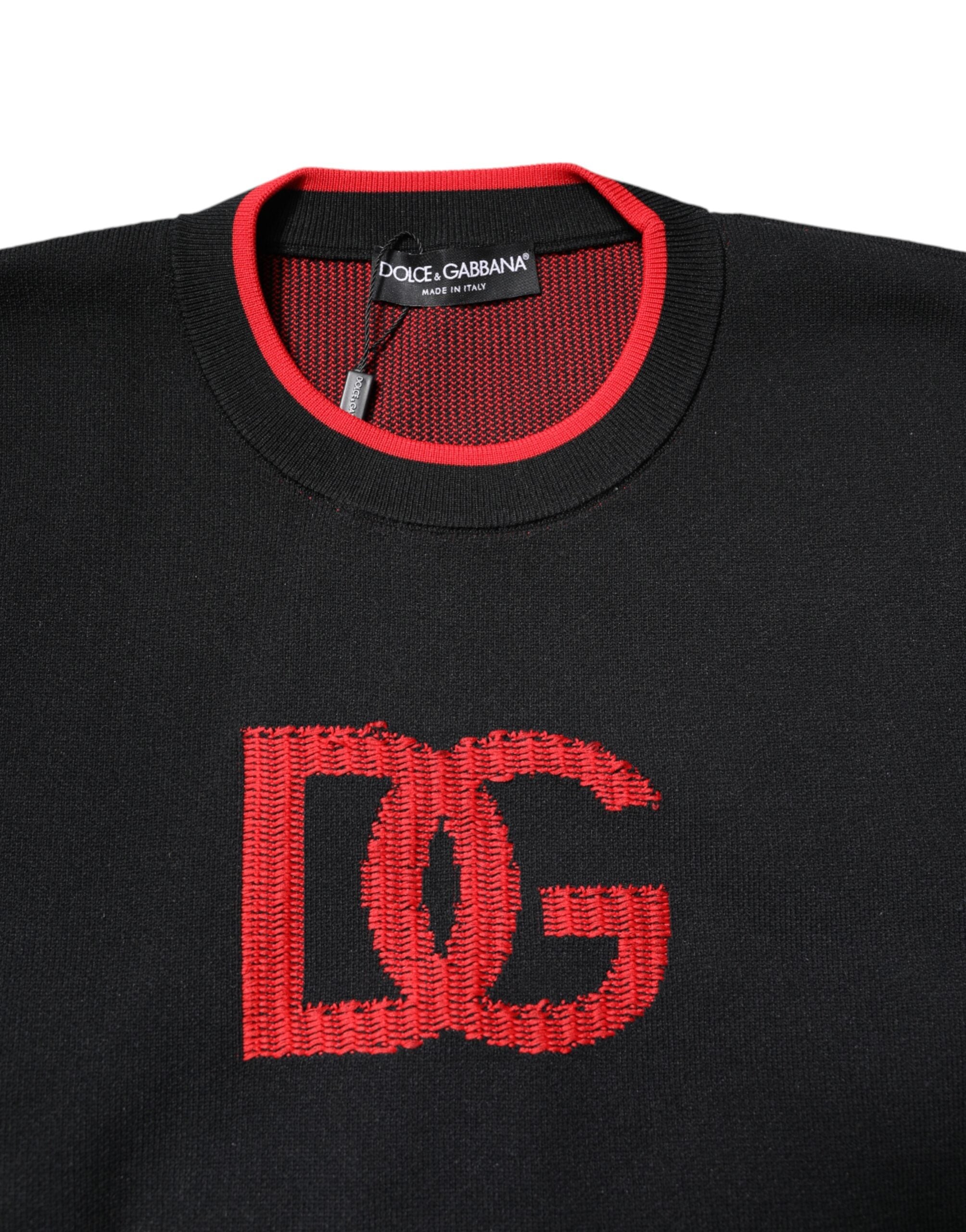 Pulover Dolce & Gabbana negru din nailon DGLogo tricotat pentru bărbați