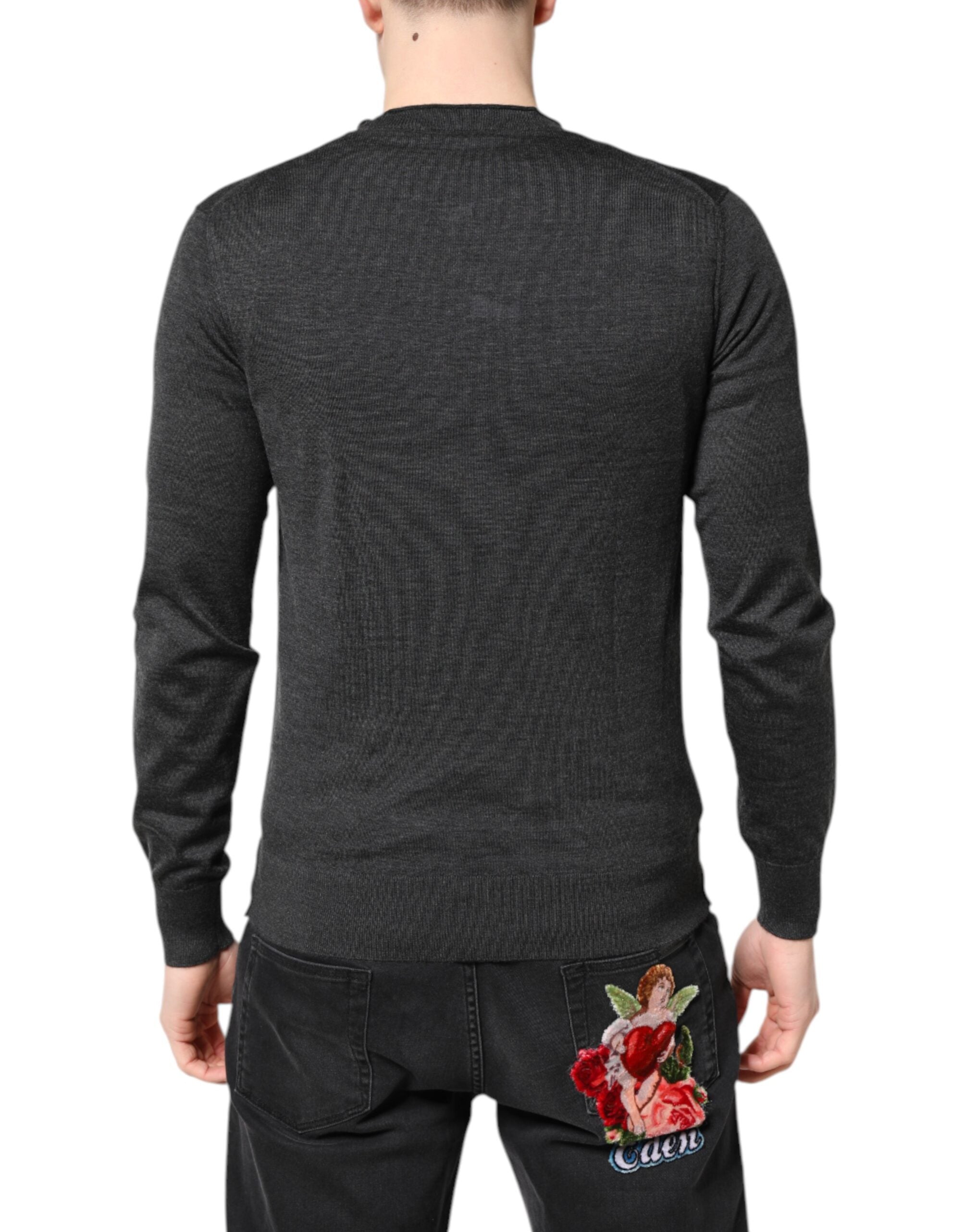 Pulover Dolce & Gabbana Gri cu Broderie Tricotat pentru Bărbați