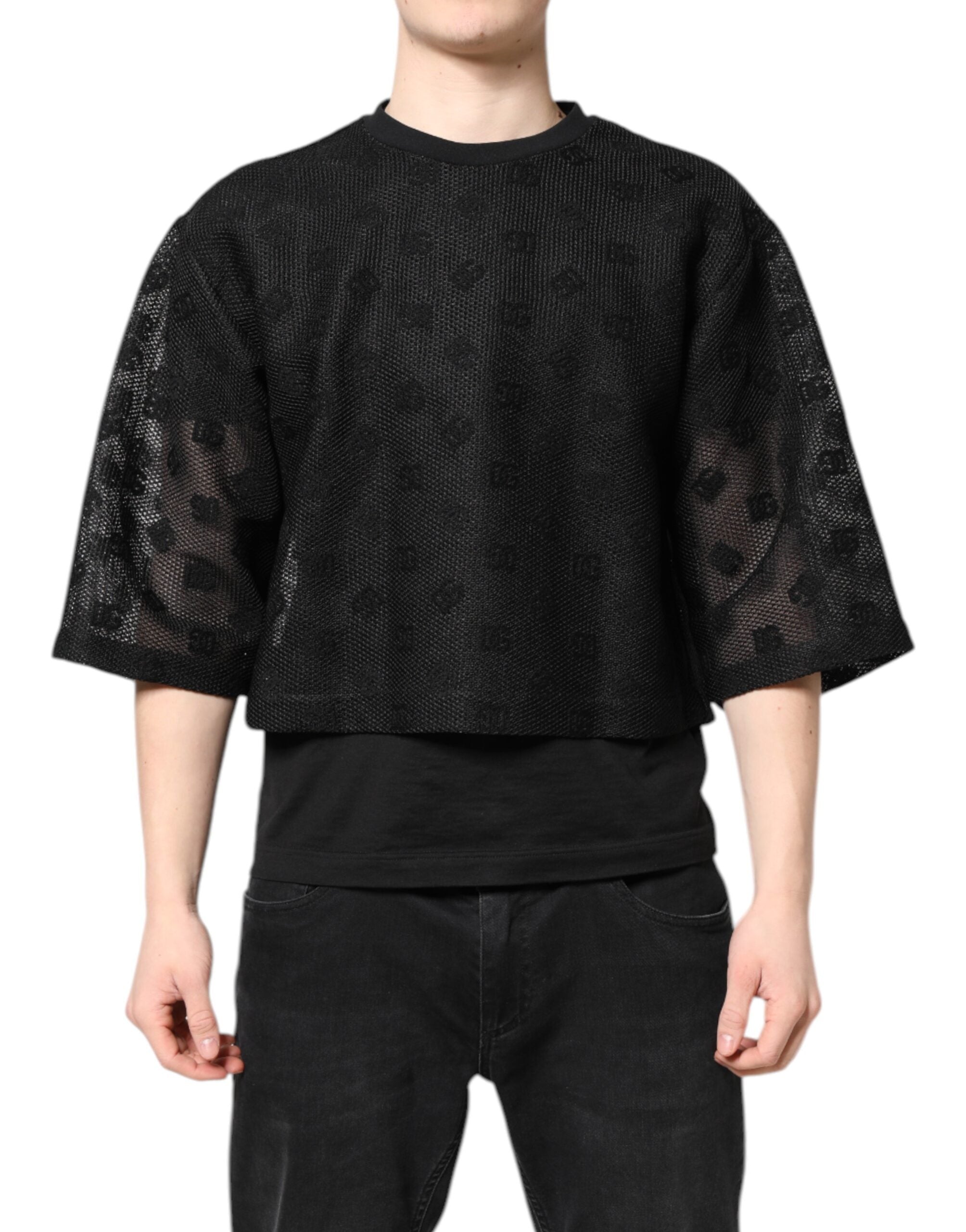 Tricou Dolce & Gabbana negru cu mânecă scurtă și logo transparent