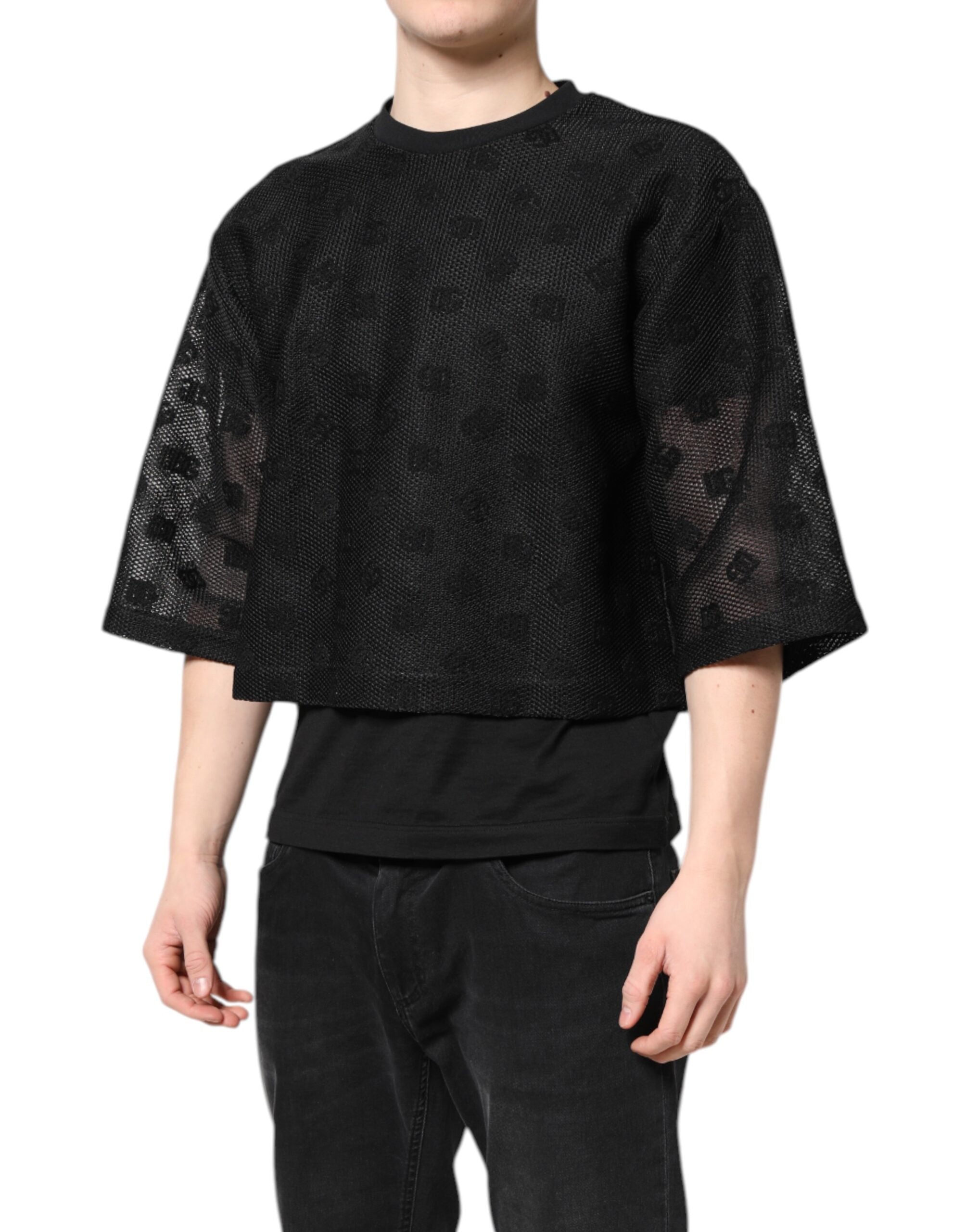 Tricou Dolce & Gabbana negru cu mânecă scurtă și logo transparent
