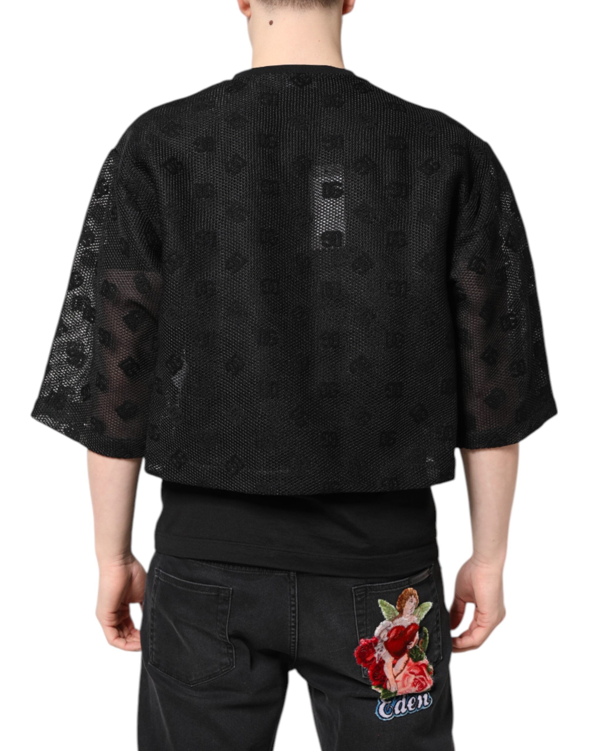 Tricou Dolce & Gabbana negru cu mânecă scurtă și logo transparent