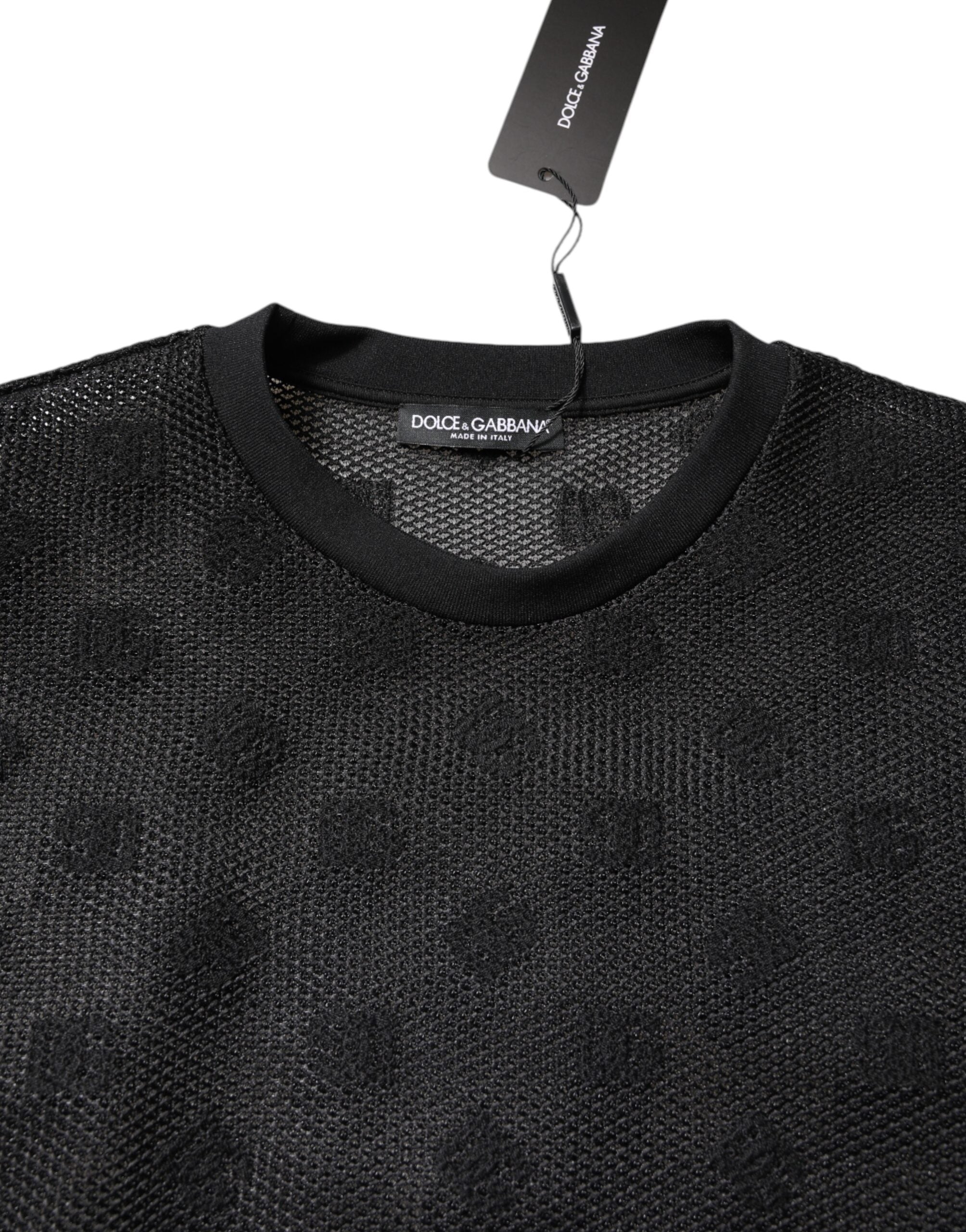 Tricou Dolce & Gabbana negru cu mânecă scurtă și logo transparent