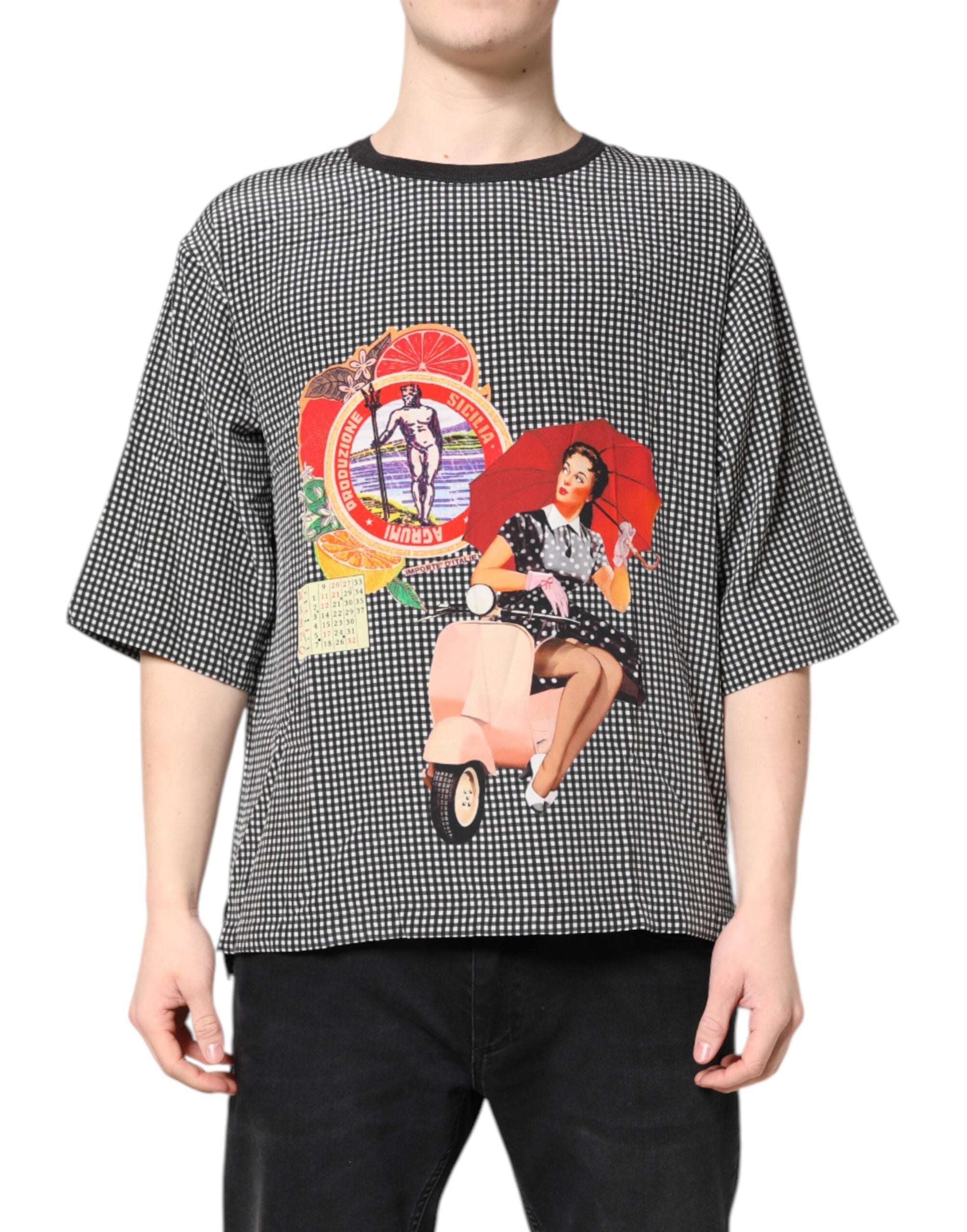 Tricou Dolce & Gabbana negru cu mânecă scurtă și imprimeu grafic
