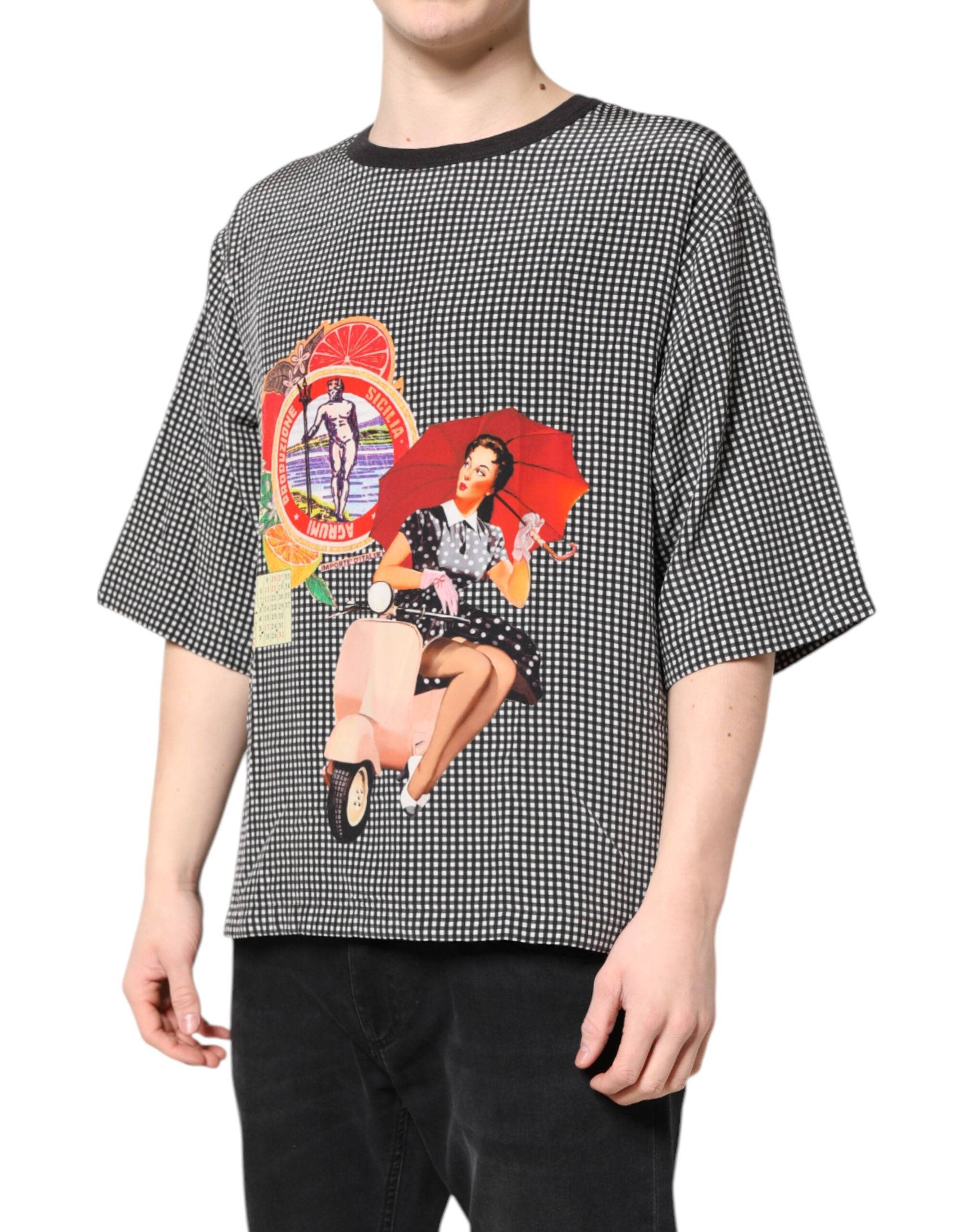 Tricou Dolce & Gabbana negru cu mânecă scurtă și imprimeu grafic