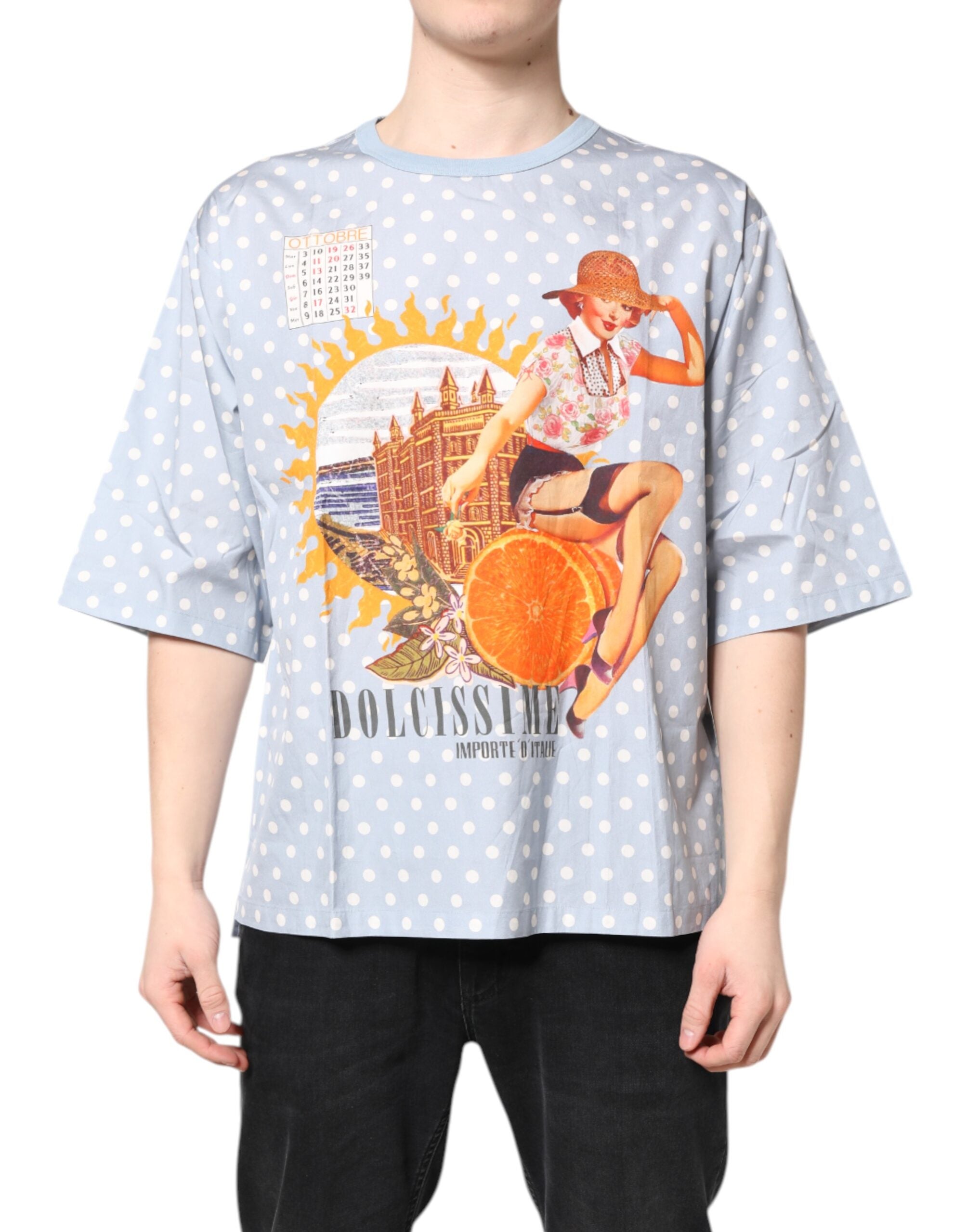Tricou Dolce & Gabbana albastru deschis cu mânecă scurtă și imprimeu grafic