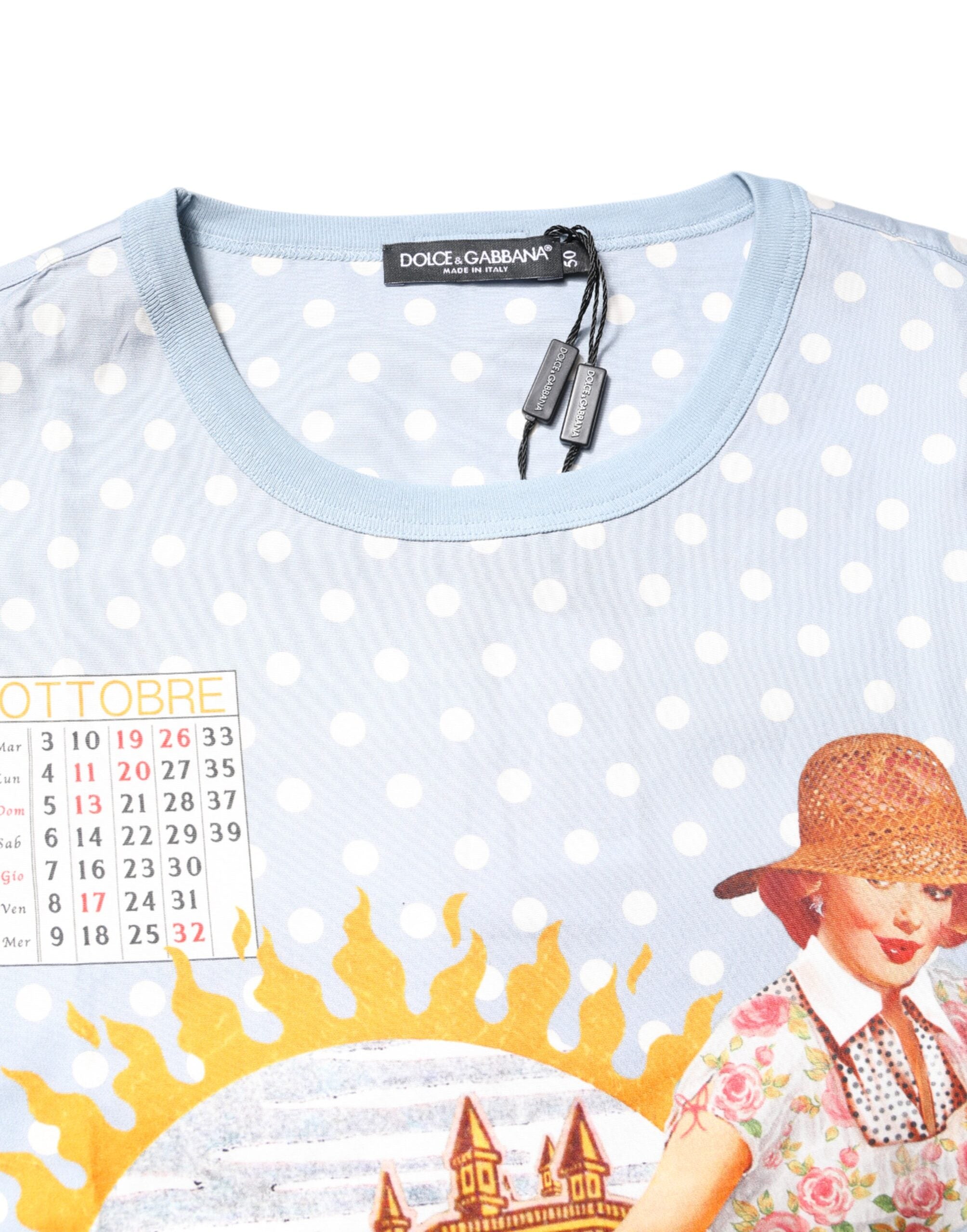 Tricou Dolce & Gabbana albastru deschis cu mânecă scurtă și imprimeu grafic