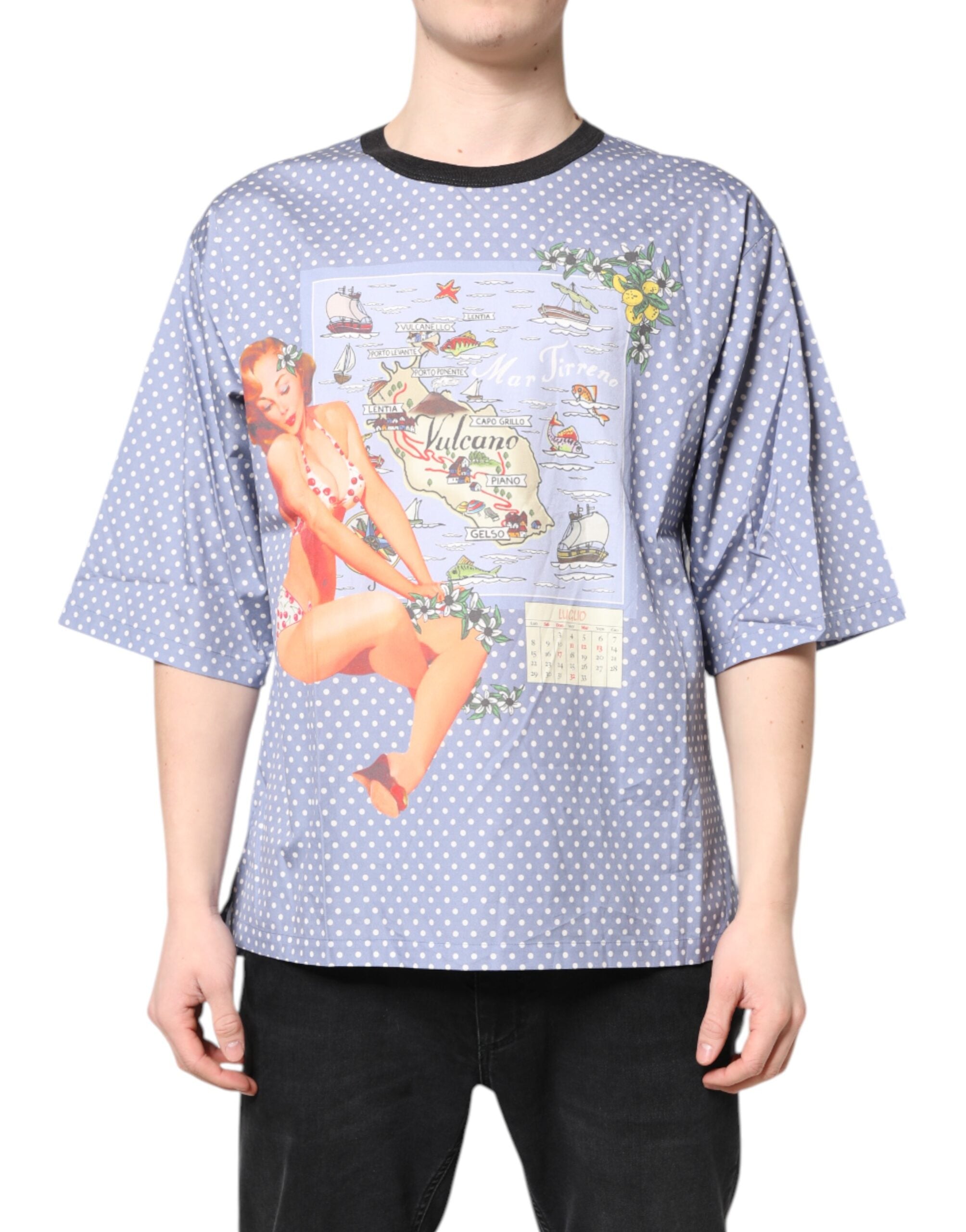 Tricou Dolce & Gabbana albastru deschis cu mânecă scurtă și imprimeu grafic