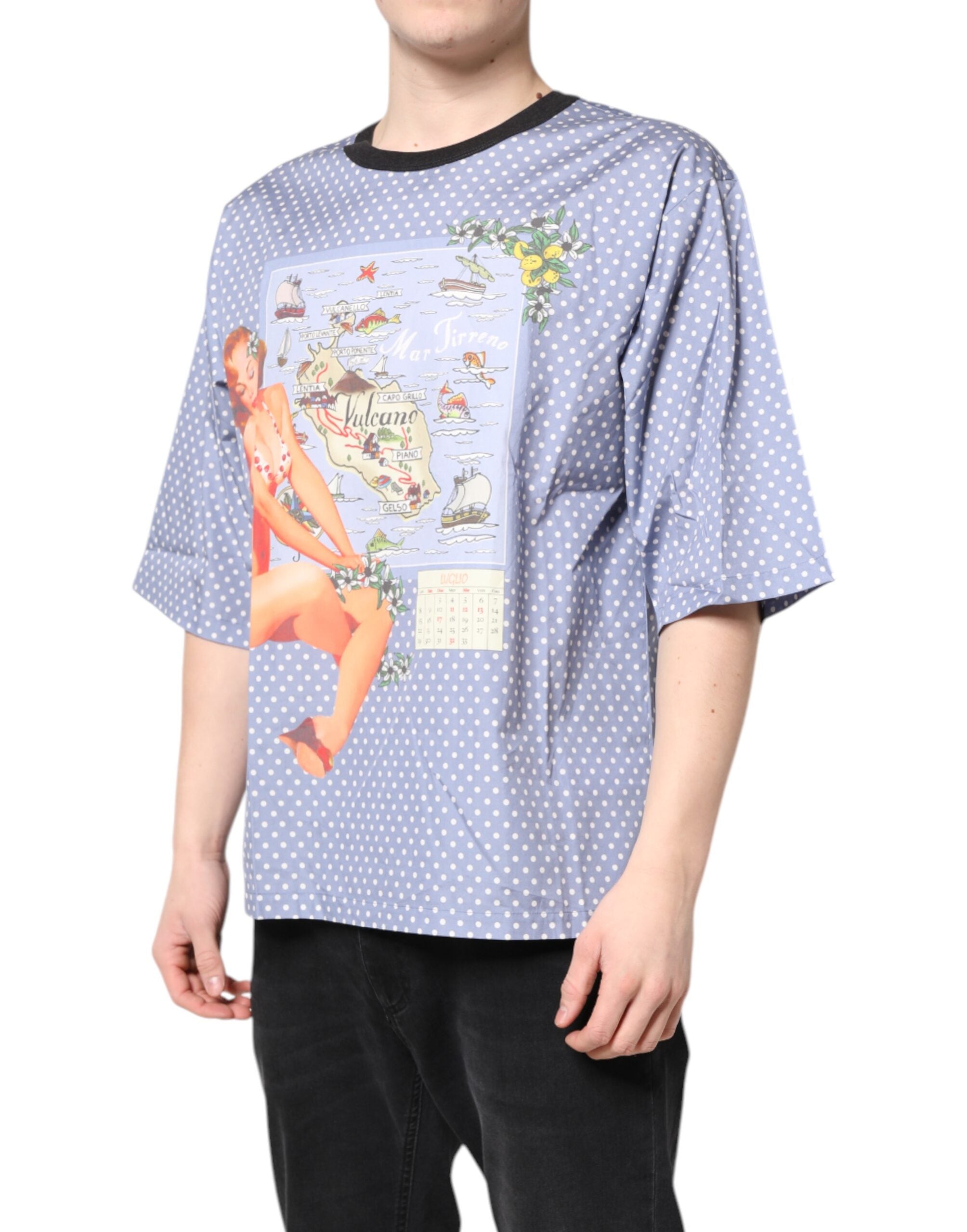 Tricou Dolce & Gabbana albastru deschis cu mânecă scurtă și imprimeu grafic