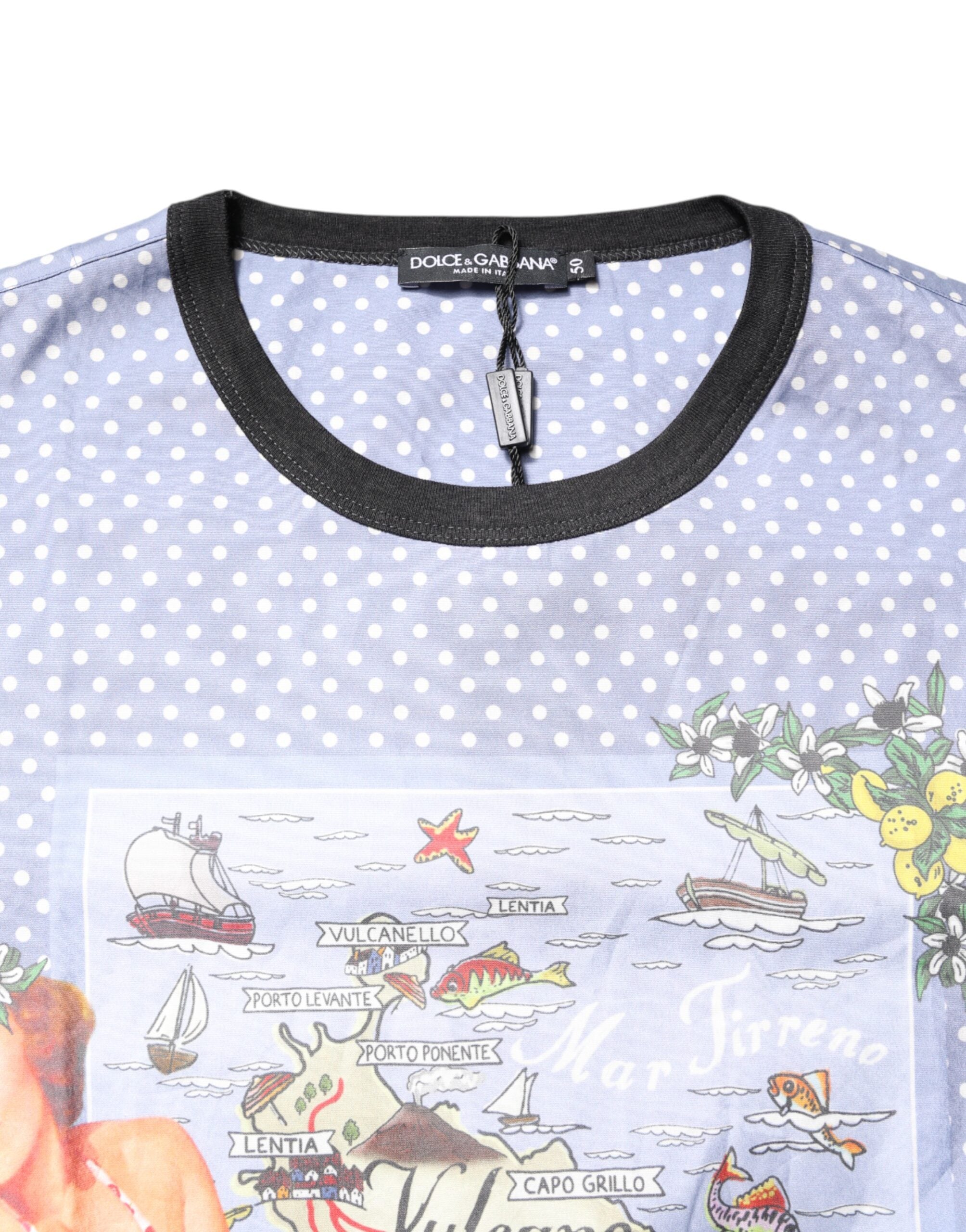 Tricou Dolce & Gabbana albastru deschis cu mânecă scurtă și imprimeu grafic
