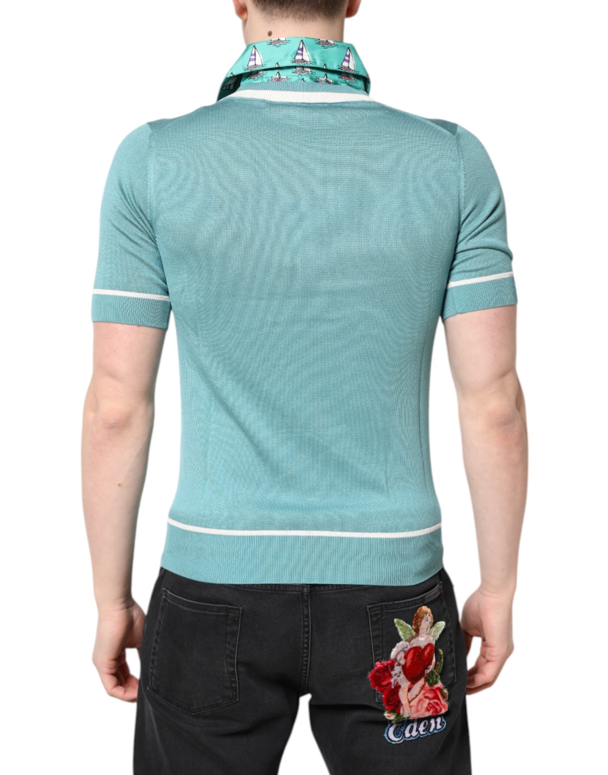 Tricou Dolce & Gabbana verde cu guler imprimat și mânecă scurtă