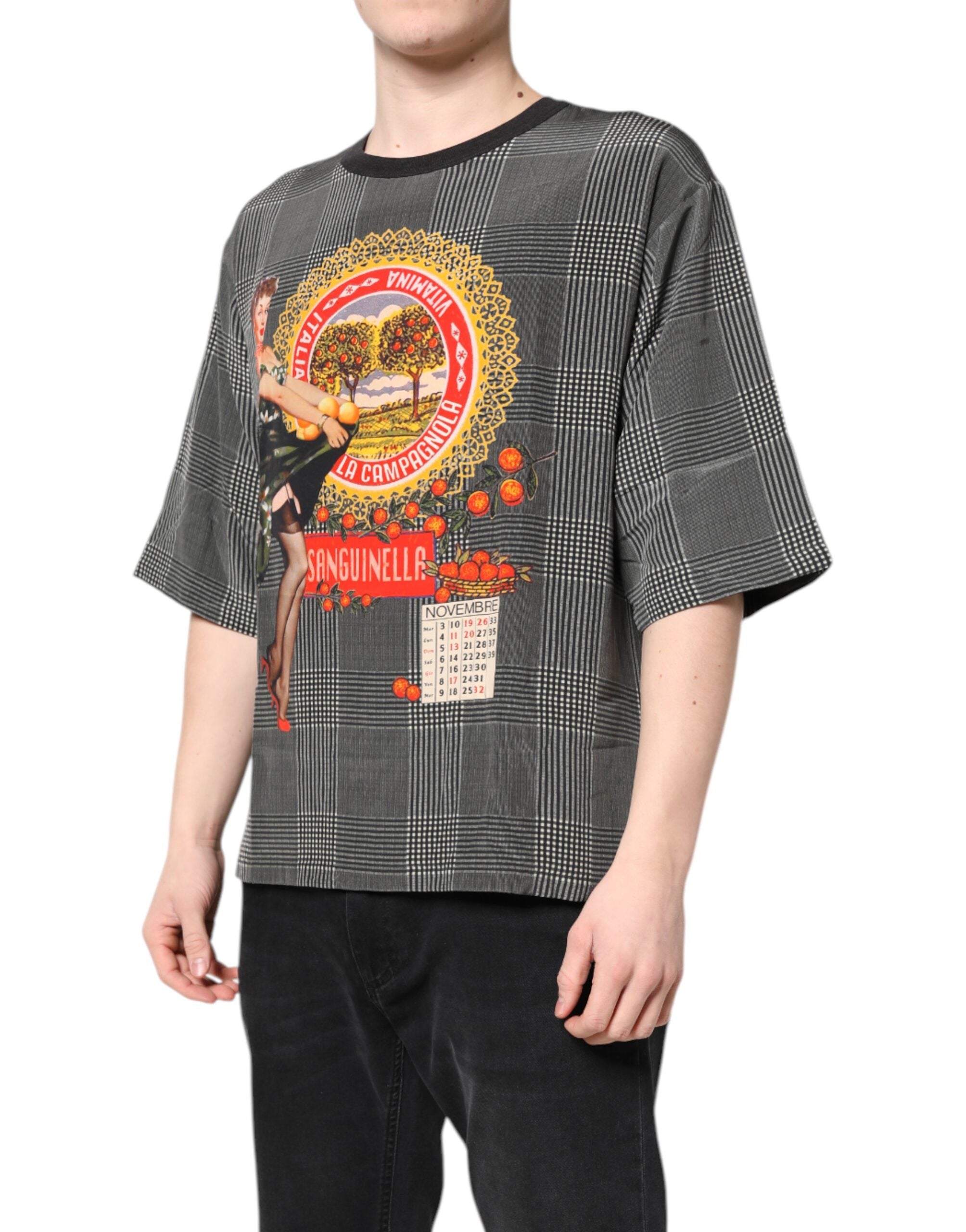 Tricou Dolce & Gabbana cu mânecă scurtă și imprimeu grafic alb-negru