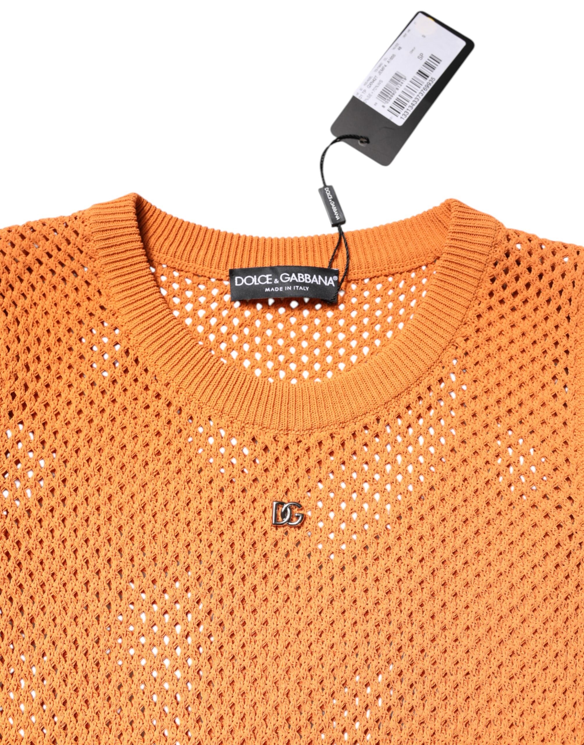 Dolce & Gabbana – Orangefarbenes, ärmelloses T-Shirt aus Kaschmir mit Rundhalsausschnitt