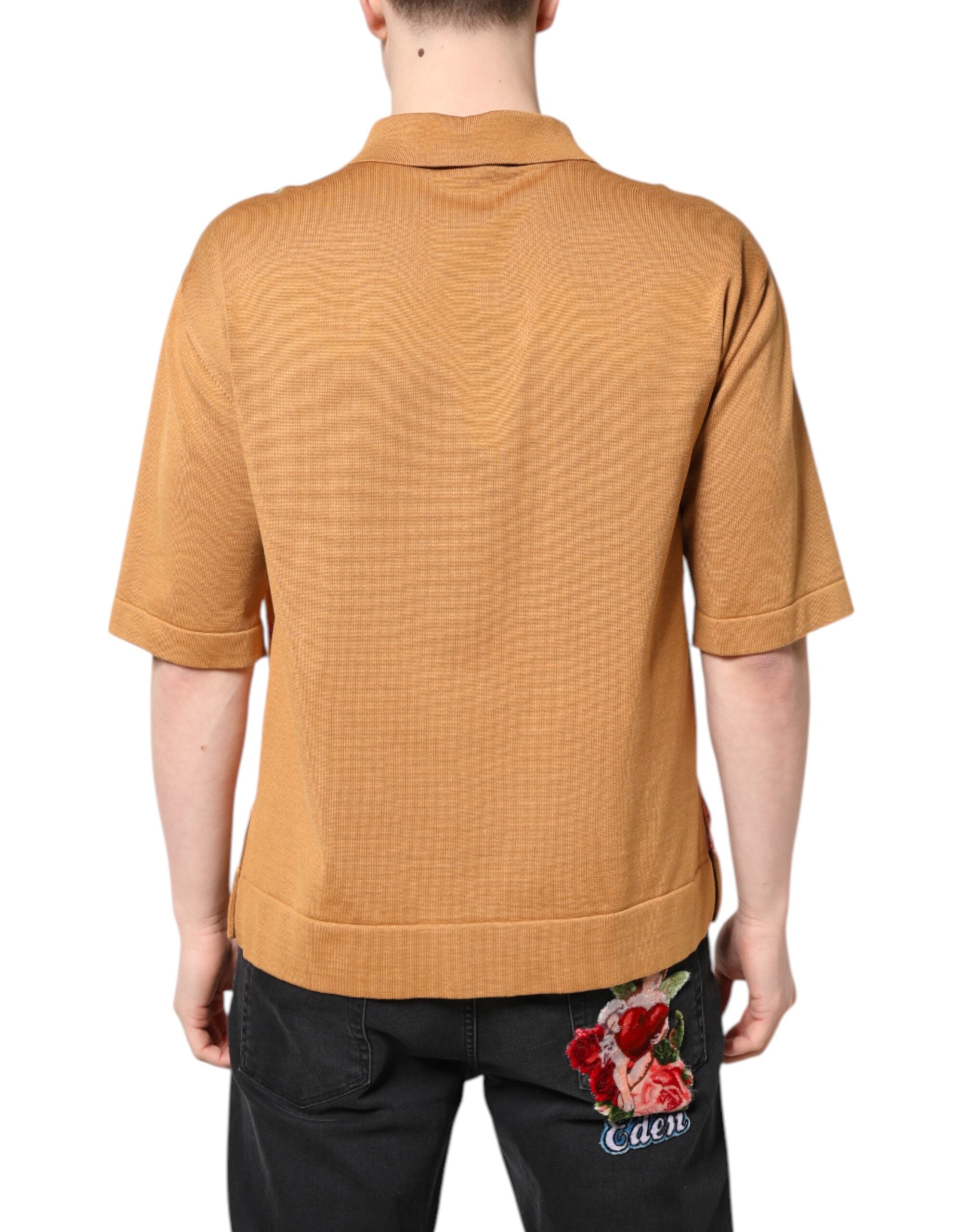 Tricou Dolce & Gabbana maro cu mânecă scurtă și guler floral