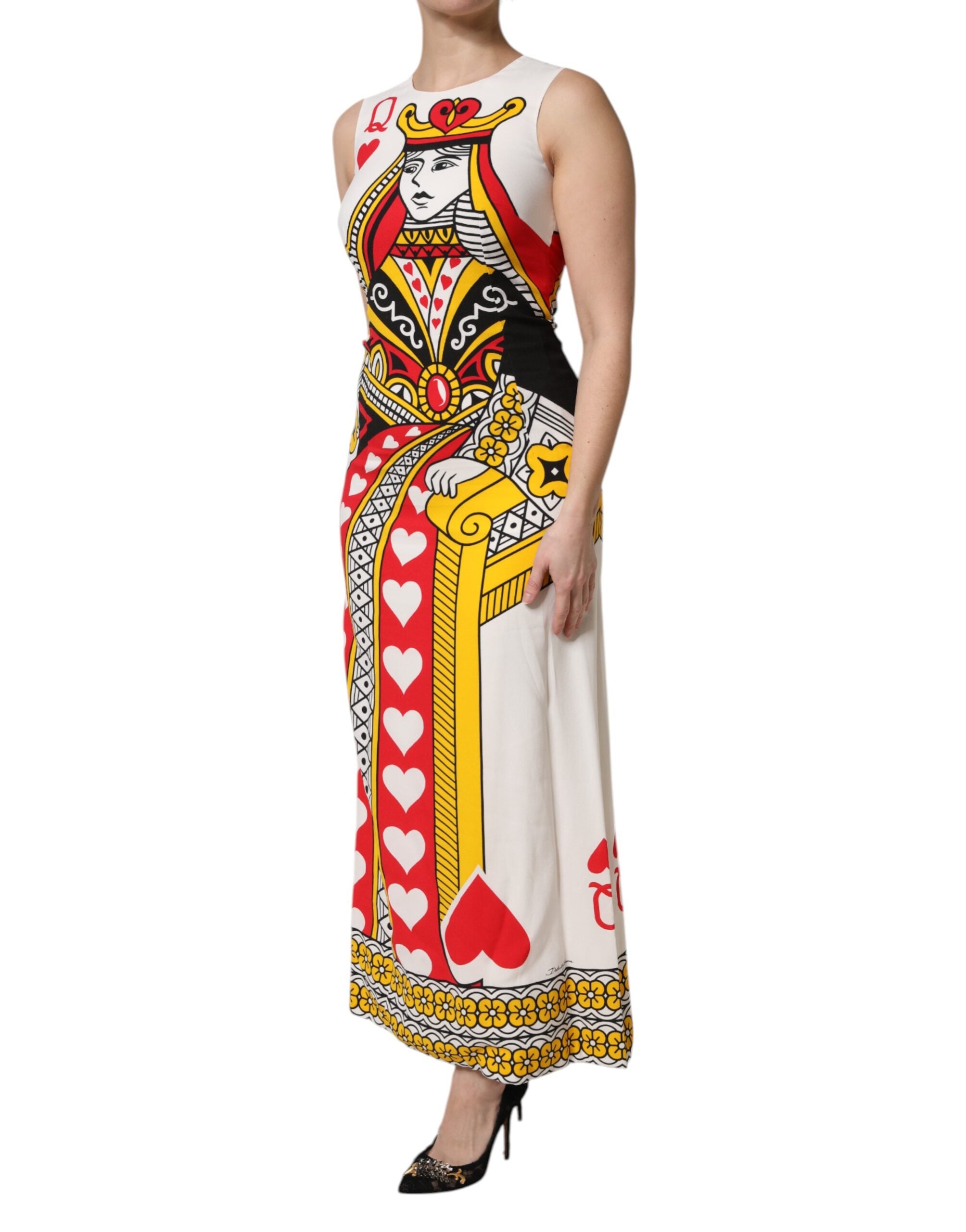 Dolce & Gabbana Weißes ärmelloses Maxikleid „Queen of Hearts“