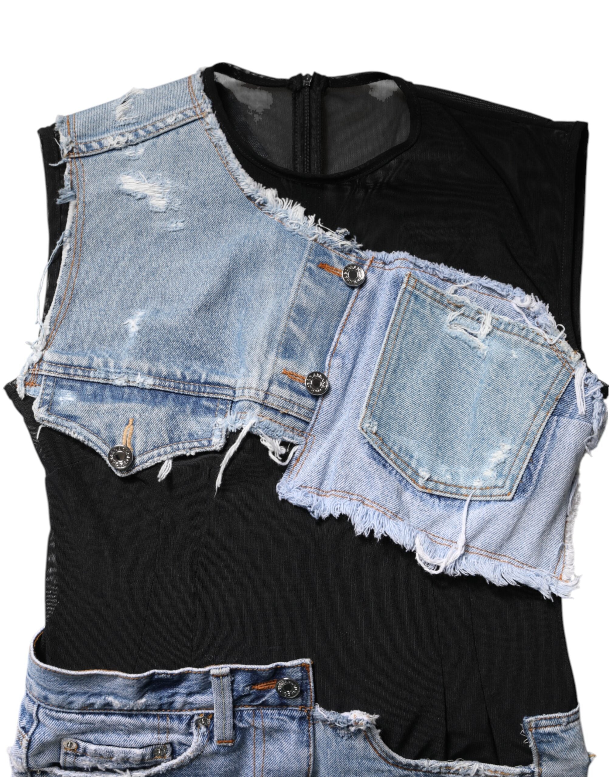 Rochie mini Dolce & Gabbana din denim negru, fără mâneci, albastră