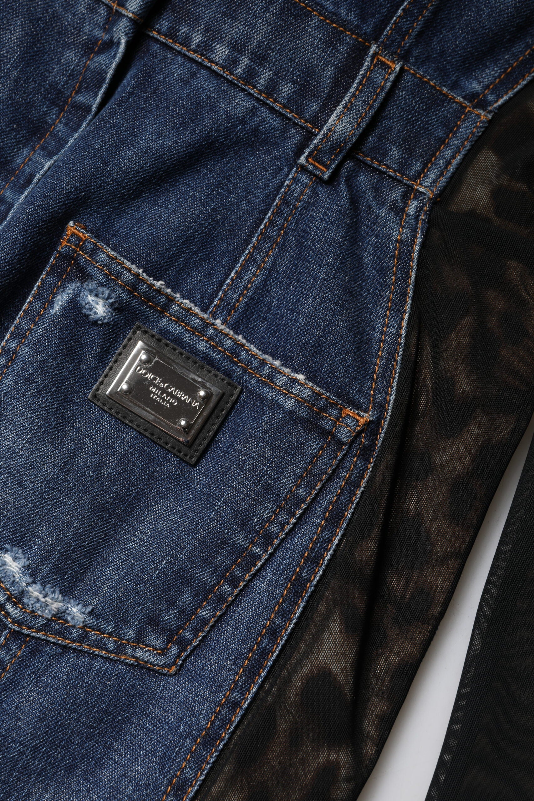 Rochie mini Dolce & Gabbana din denim cu mânecă lungă și negru, albastră