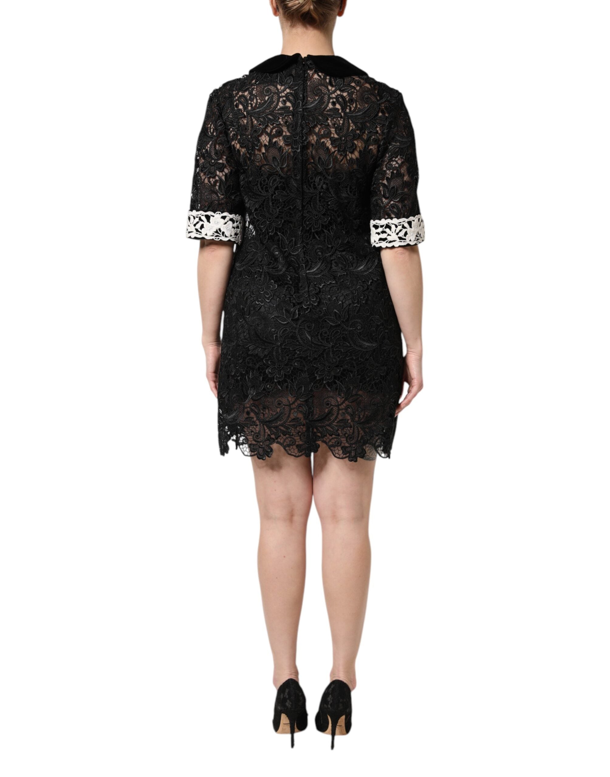 Rochie mini Dolce & Gabbana neagră cu dantelă florală