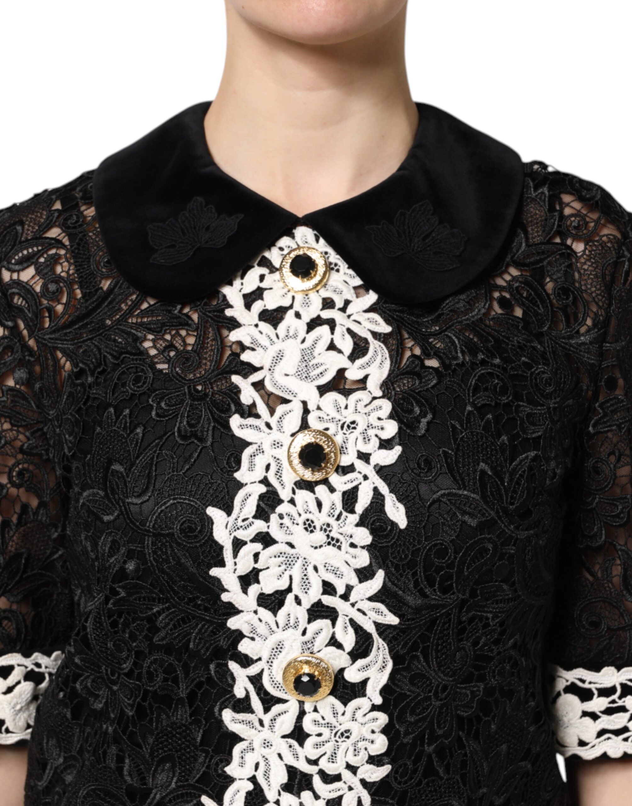 Rochie mini Dolce & Gabbana neagră cu dantelă florală
