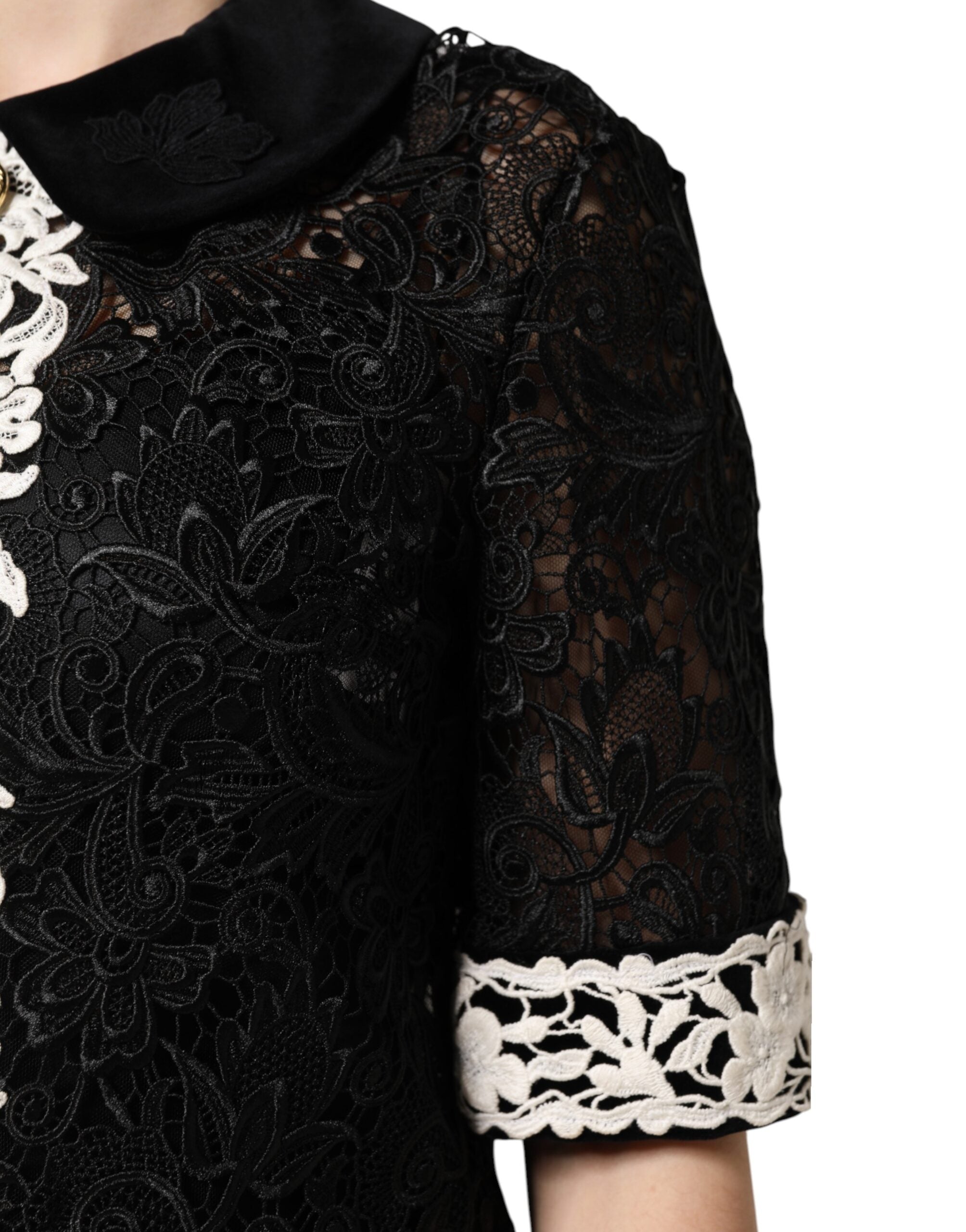 Rochie mini Dolce & Gabbana neagră cu dantelă florală