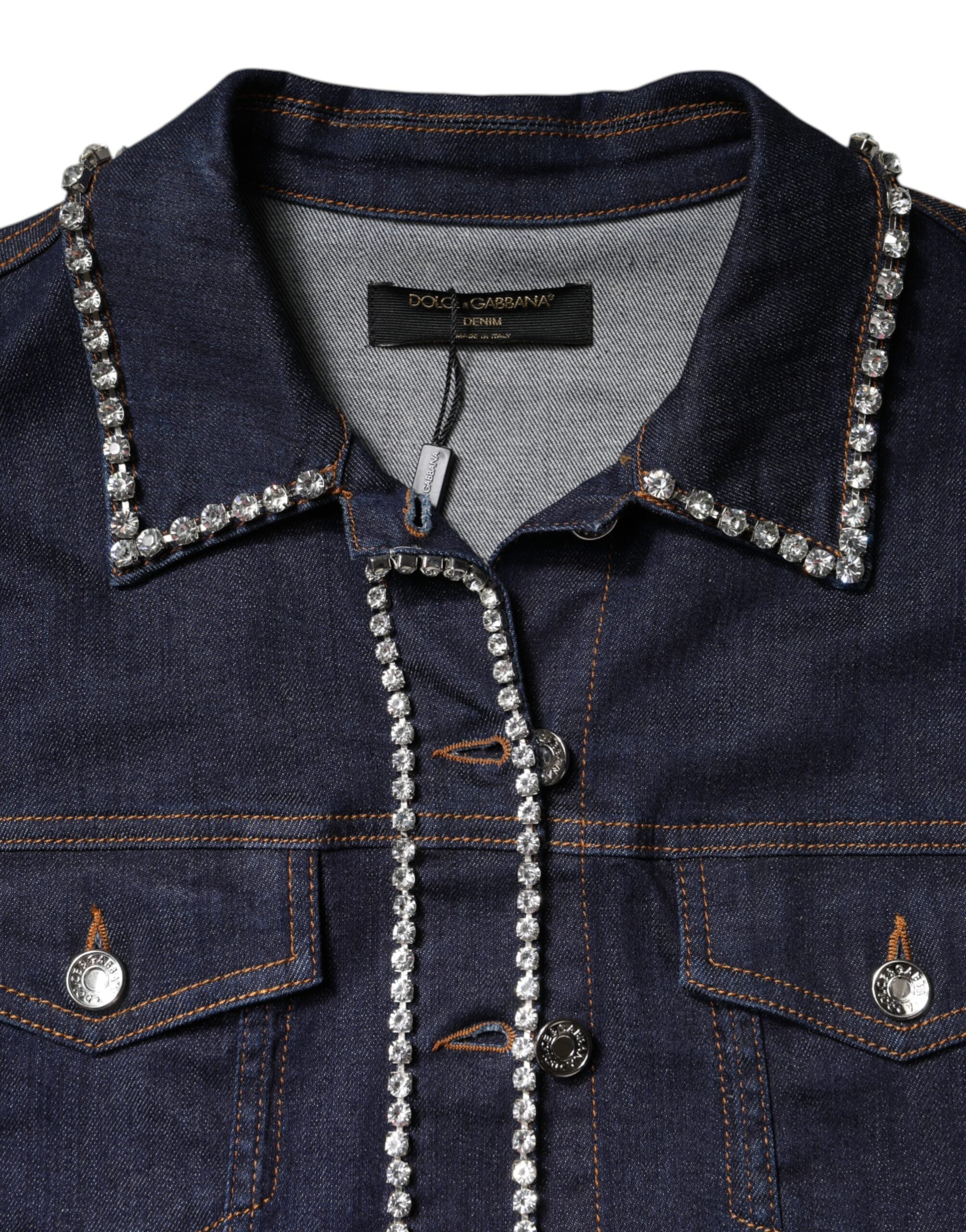 Dolce & Gabbana – Blaue Denim-Baumwolljacke mit Kristallverzierung