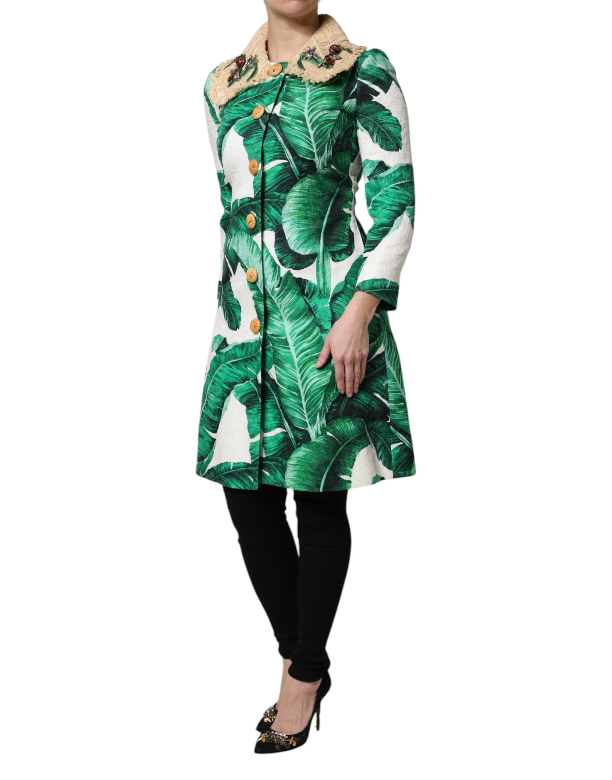 Trench Dolce & Gabbana cu imprimeu multicolor și frunze