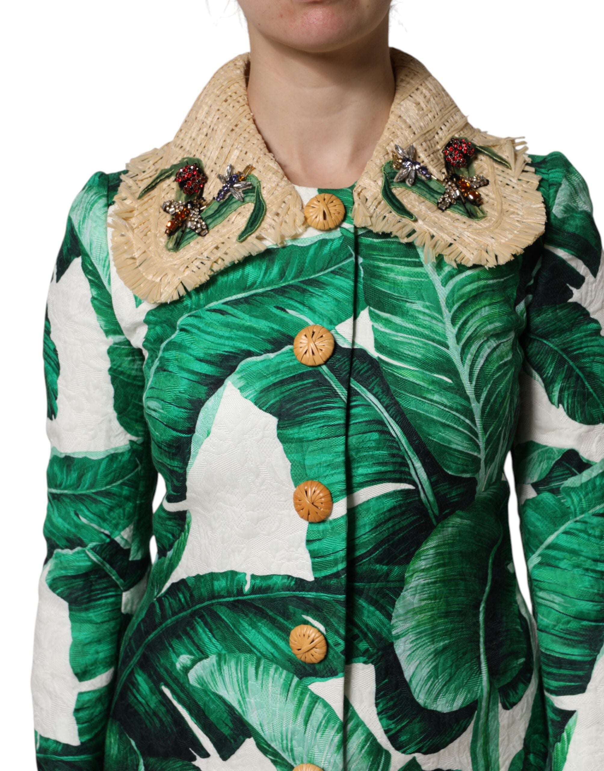 Trench Dolce & Gabbana cu imprimeu multicolor și frunze