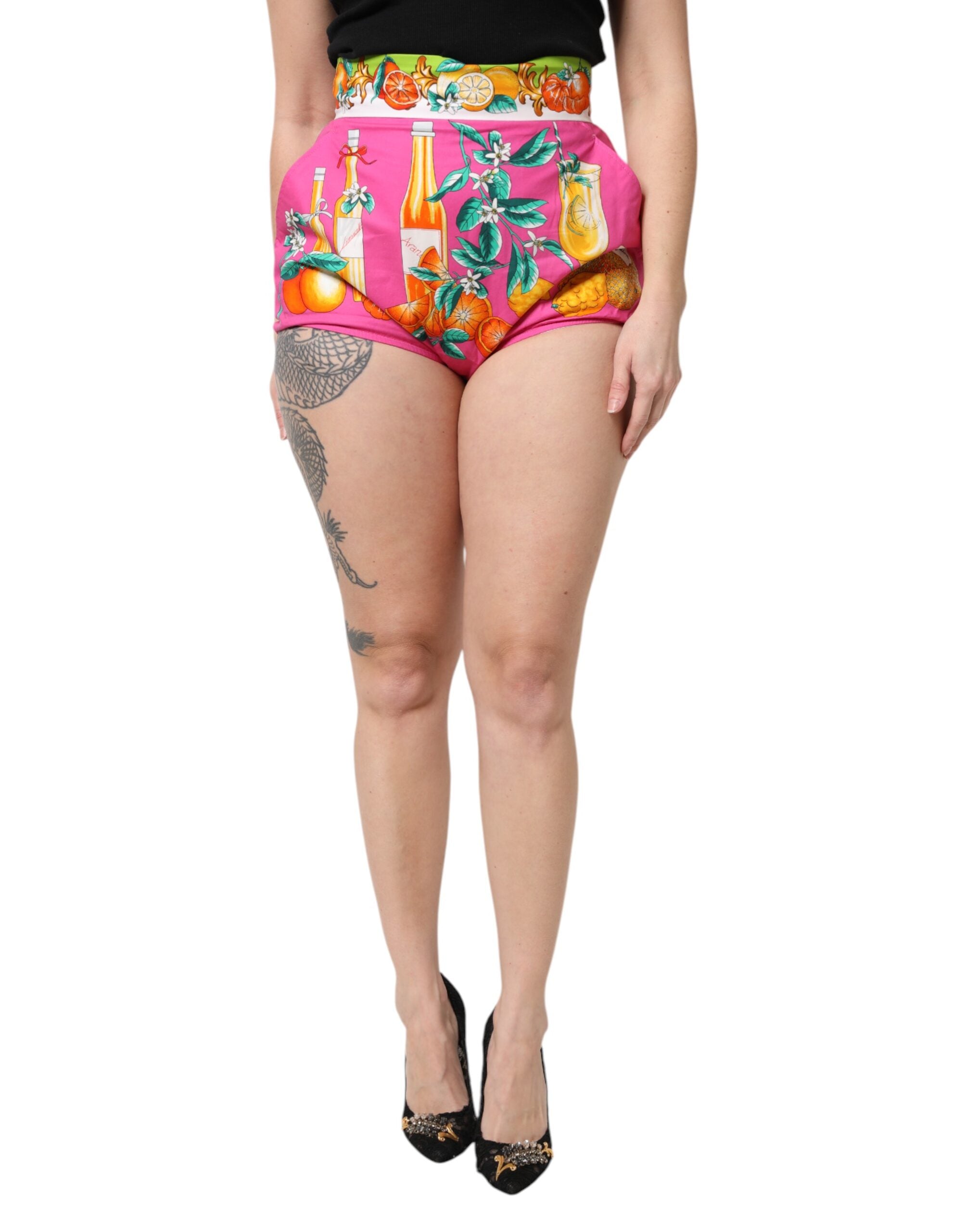 Pantaloni scurți Dolce & Gabbana roz cu imprimeu și talie înaltă