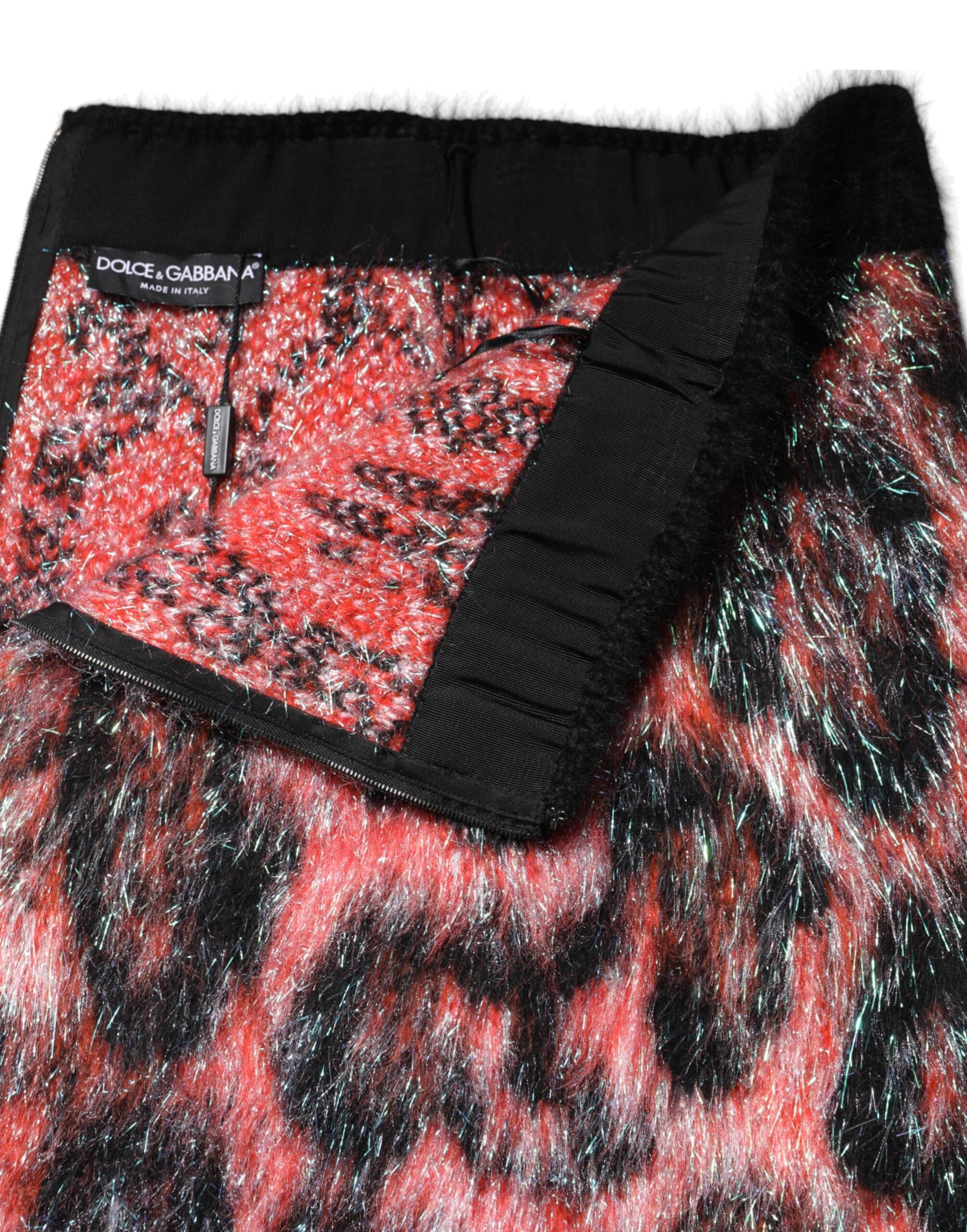 Dolce & Gabbana Mehrfarbiger Minirock mit hoher Taille aus Plüsch