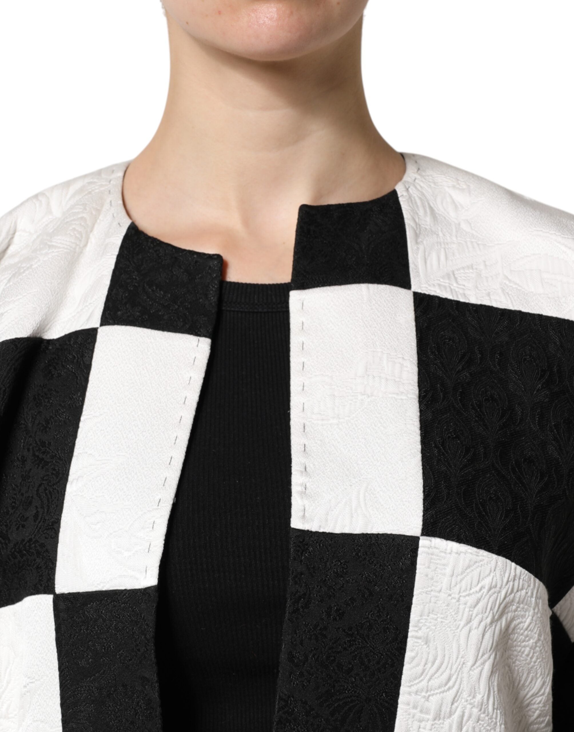 Sacou Dolce & Gabbana alb-negru cu imprimeu jacquard și model patchwork