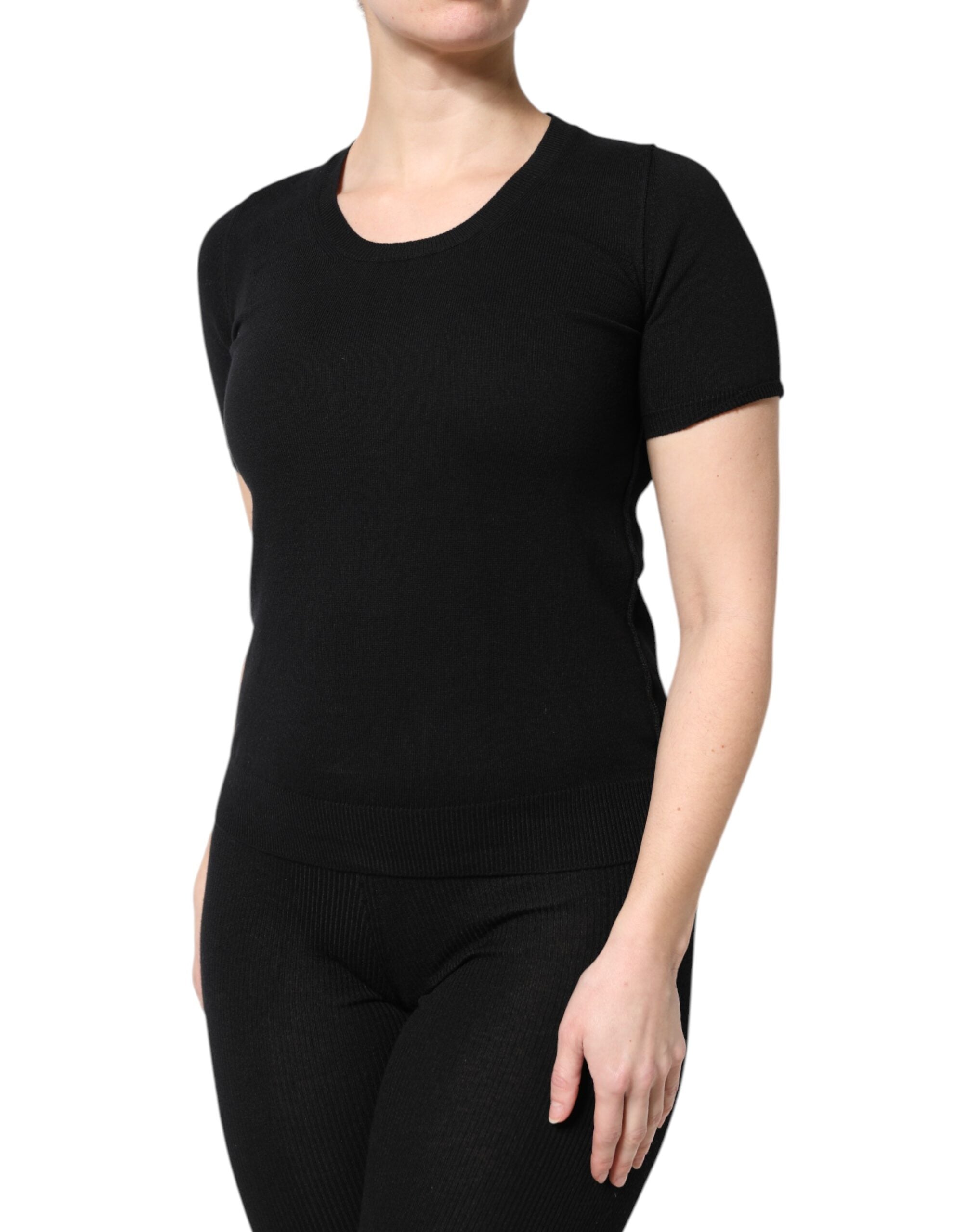 Tricou Dolce & Gabbana negru din bumbac cu guler rotund și mânecă scurtă