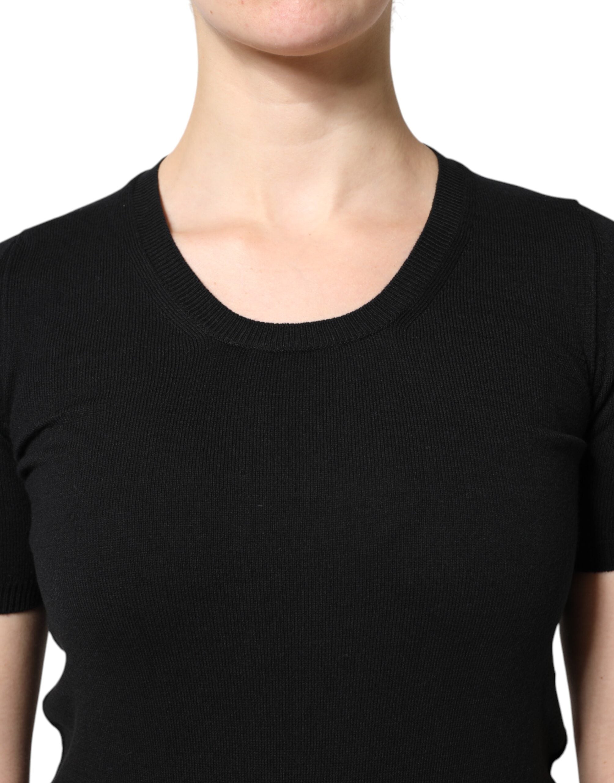Tricou Dolce & Gabbana negru din bumbac cu guler rotund și mânecă scurtă